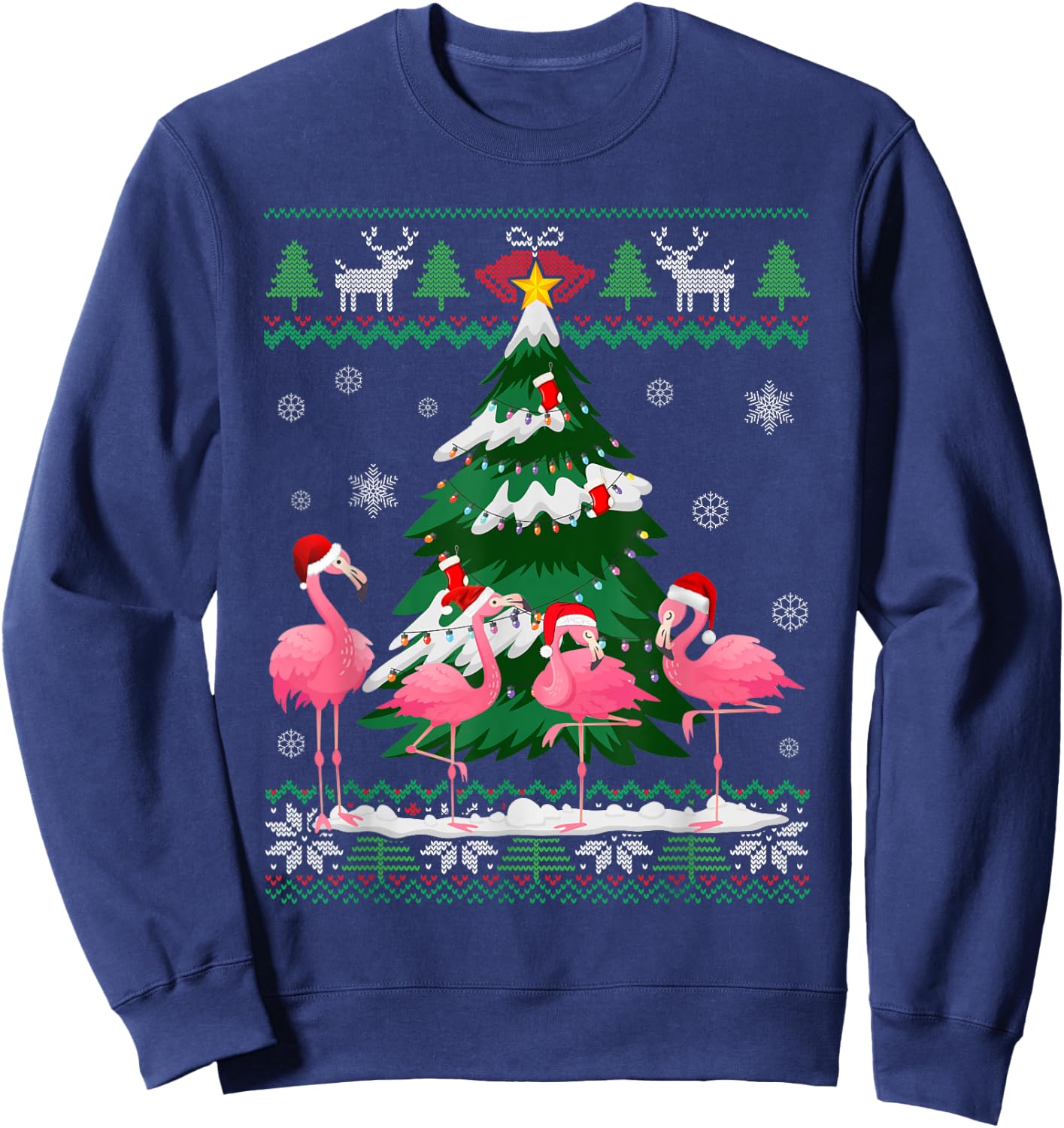 Flamingo Ugly Christmas Sweater Shirt Light Pink Xmas Pajama Sweatshirt - Sweatshirt | Navy