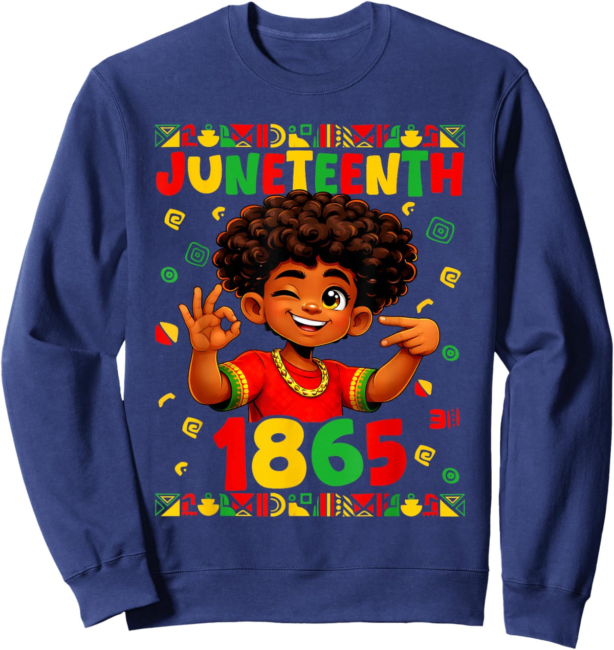 Juneteenth Celebrating 1865 Melanin Brown Skin Boys Kid Teen Sweatshirt - Sweatshirt | Navy
