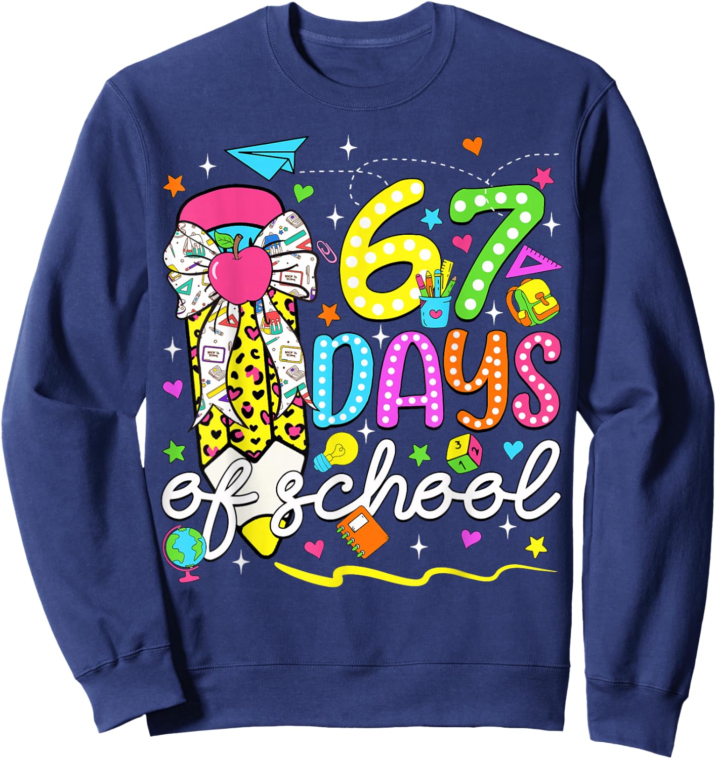 67 Days of School Girls Coquette Bow Pencil 67 Days Smarter Sweatshirt - Sweatshirt | Navy