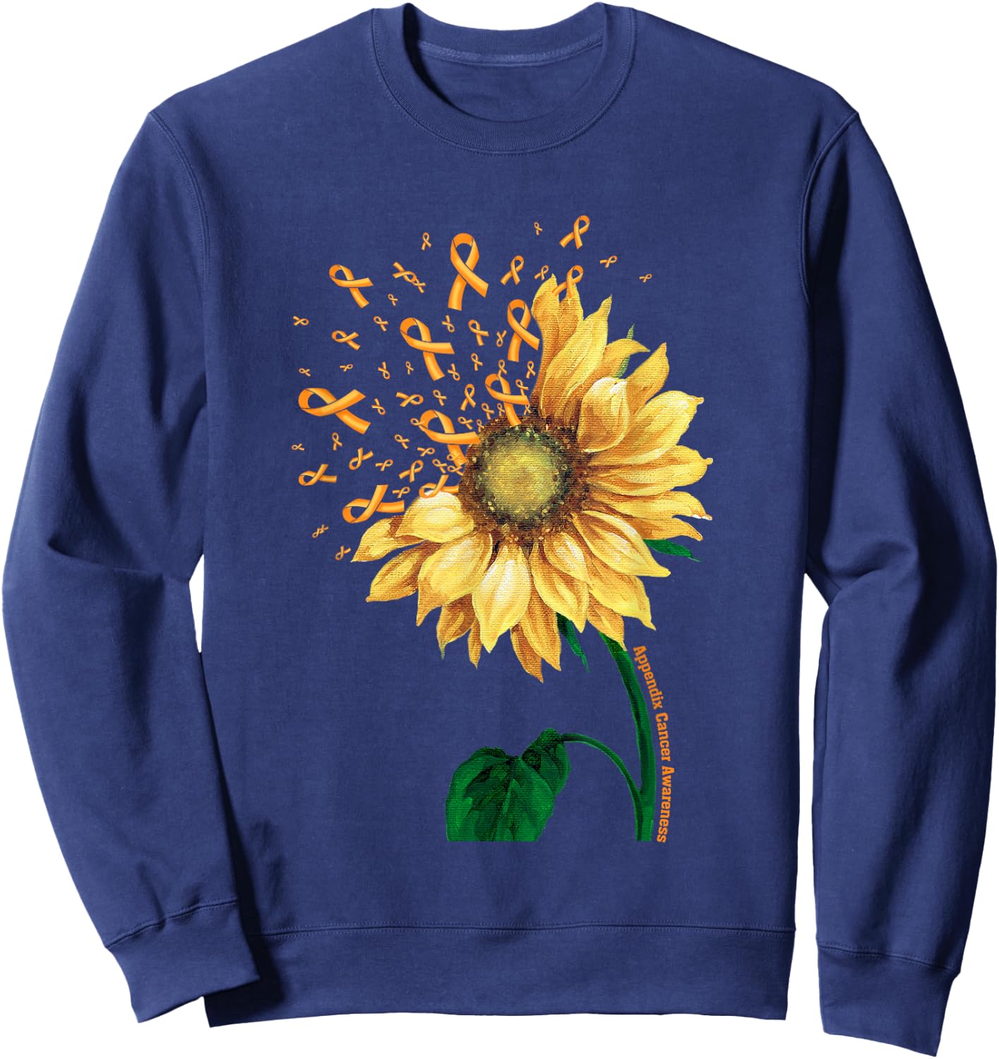 APPENDIX CANCER AWARENESS Sunflower Orange Ribbon Fighter Sweatshirt - Sweatshirt | Navy