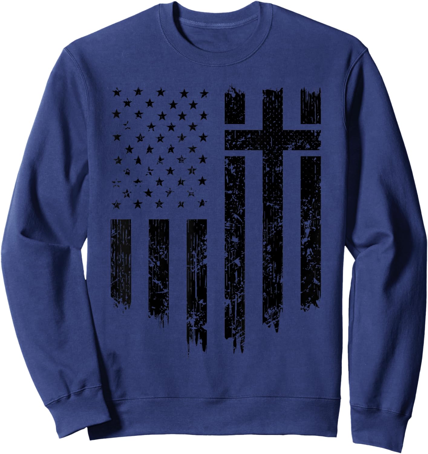 Vintage Distressed USA Flag Cross Christian Faith Gift Sweatshirt - Sweatshirt | Navy