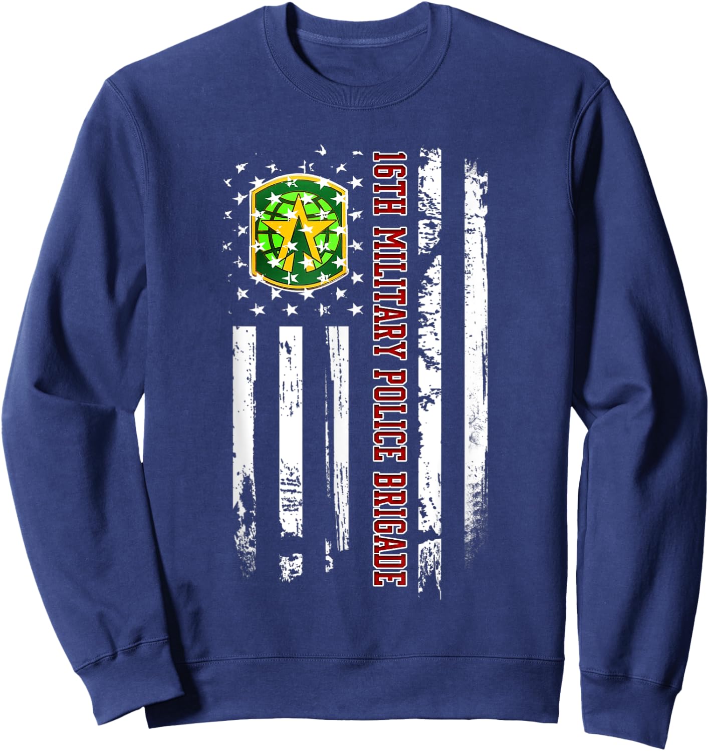 16th Military Police Brigade Veteran USA Flag Veterans Xmas Sweatshirt - Sweatshirt | Navy