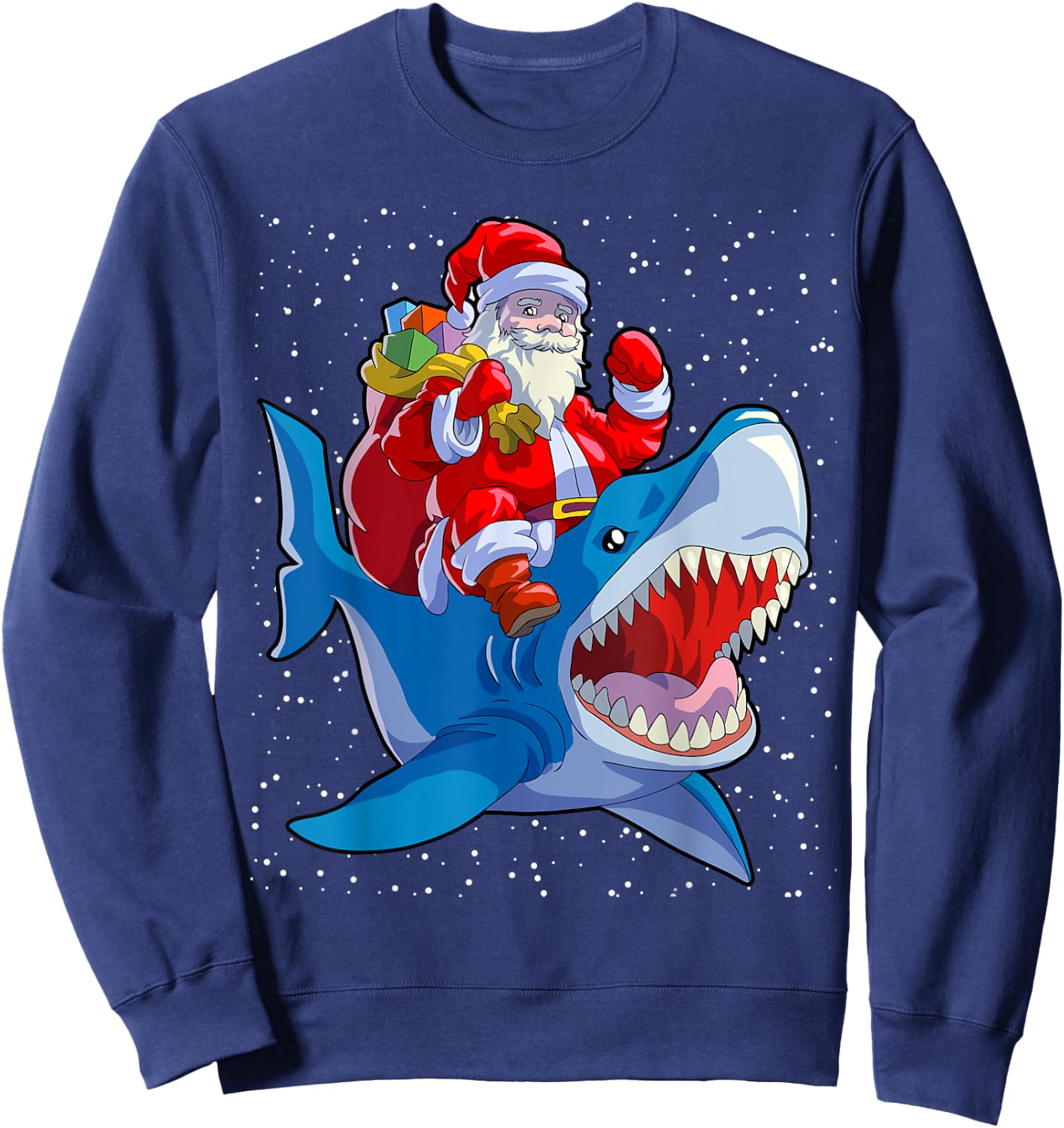 Shark Christmas Shirt Men Boys Shark Lover Santa Claus Sweatshirt - Sweatshirt | Navy