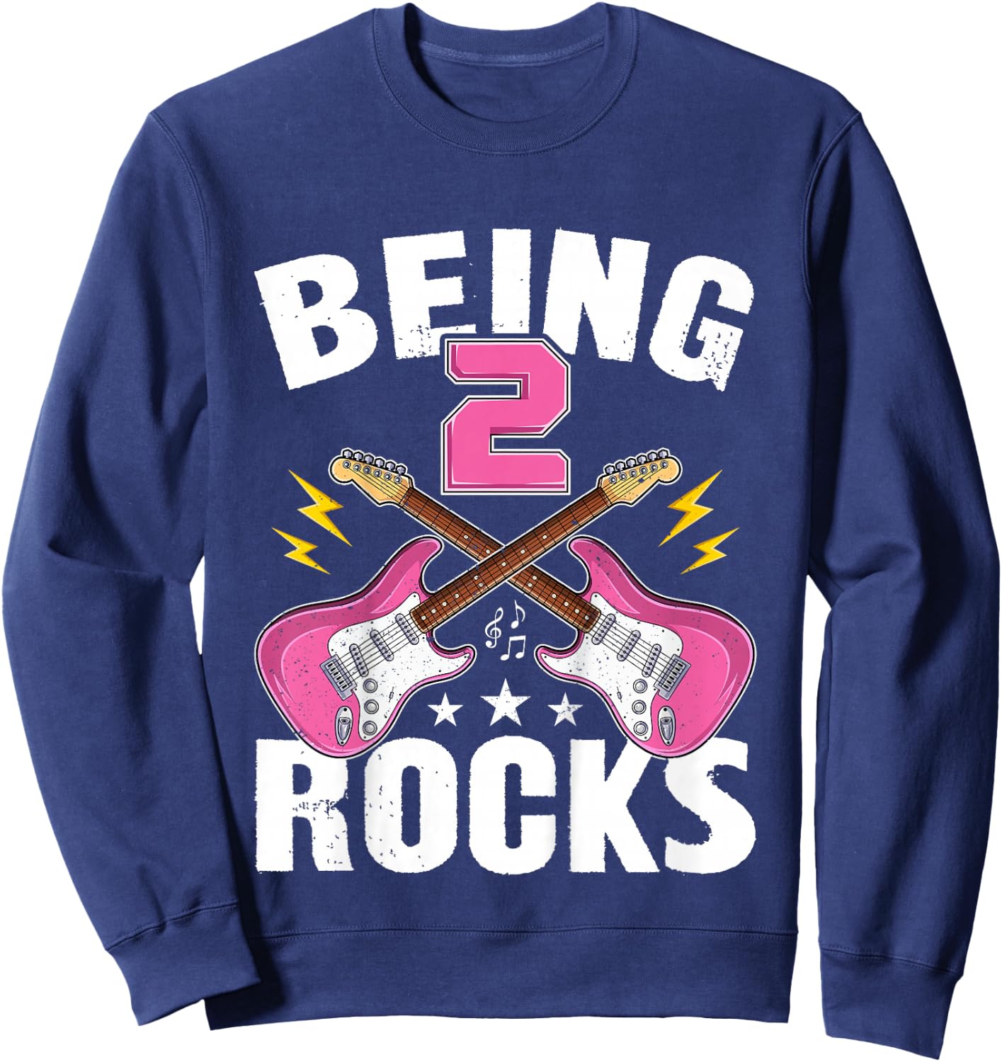 Being 2 Rocks Cute Two Years Old Guitar 2nd Birthday Girls Sweatshirt - Sweatshirt | Navy