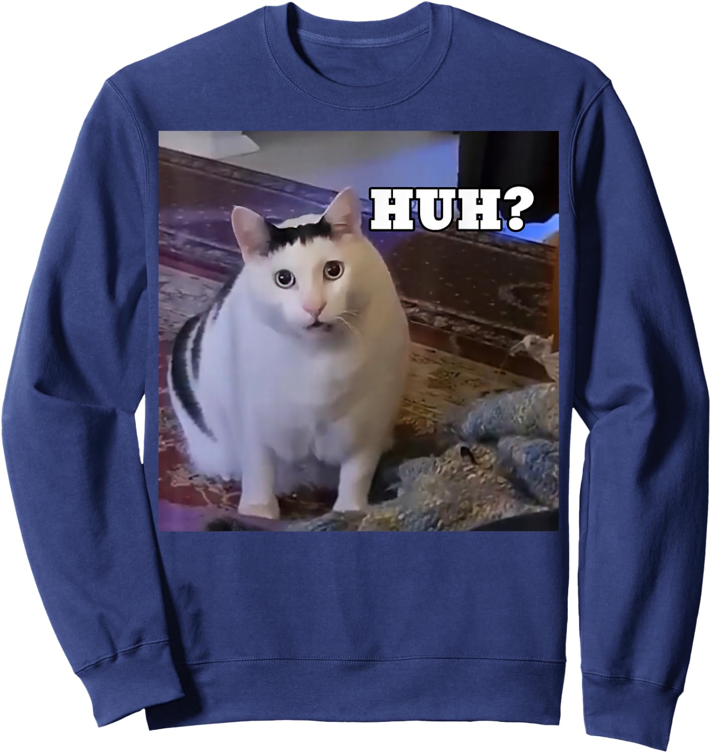 Meme Huh Cat Sweatshirt - Sweatshirt | Navy