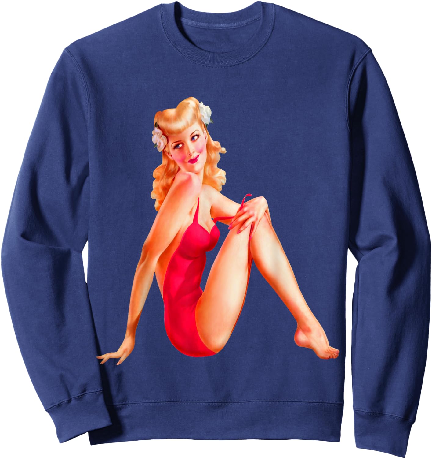 Vintage WW2 Pinup Girl Pop Art Mechanic Shop Calendar Pinups Sweatshirt - Sweatshirt | Navy