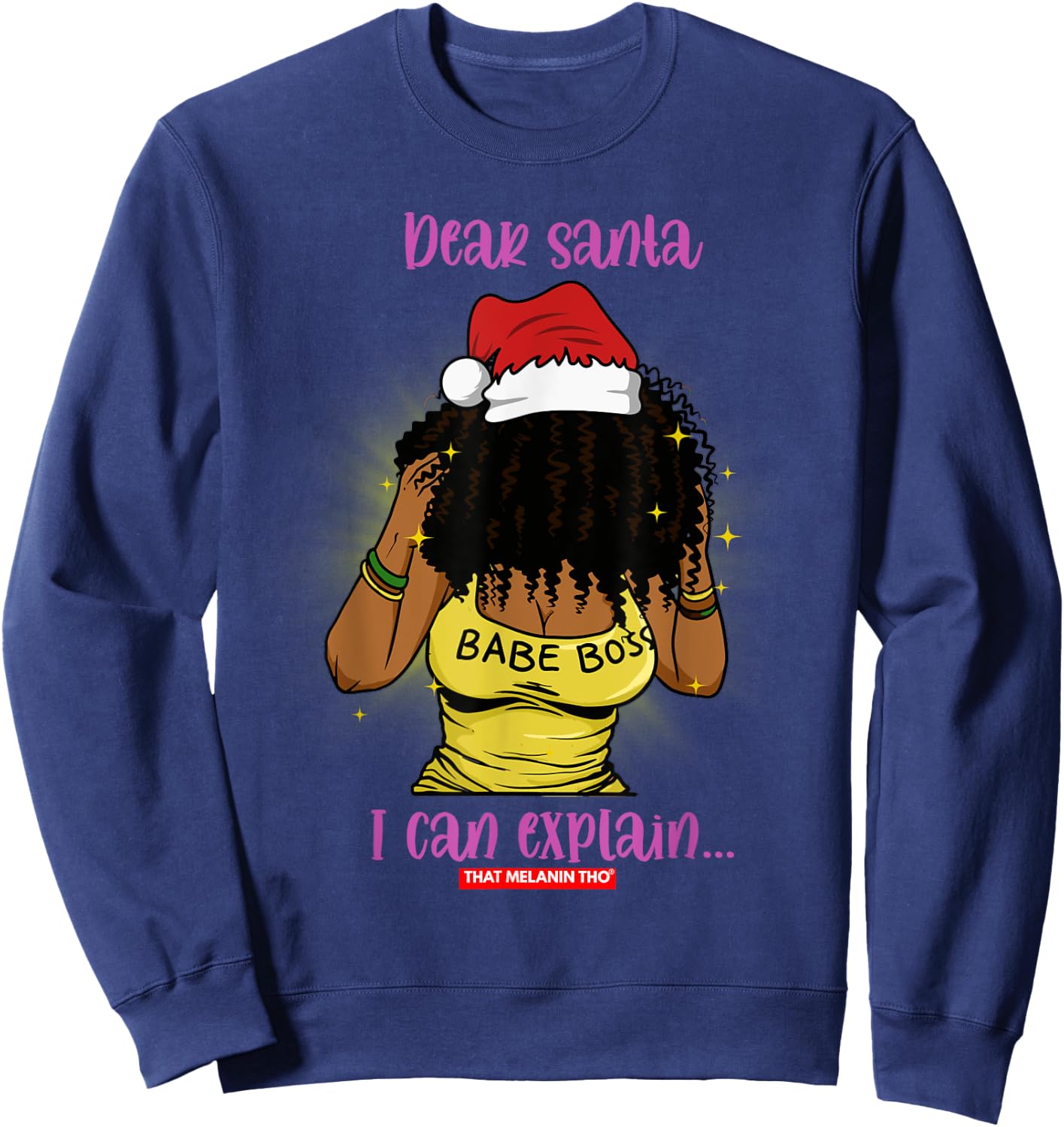Dear Santa I Can Explain Black Mrs. Santa Claus Christmas Sweatshirt - Sweatshirt | Navy