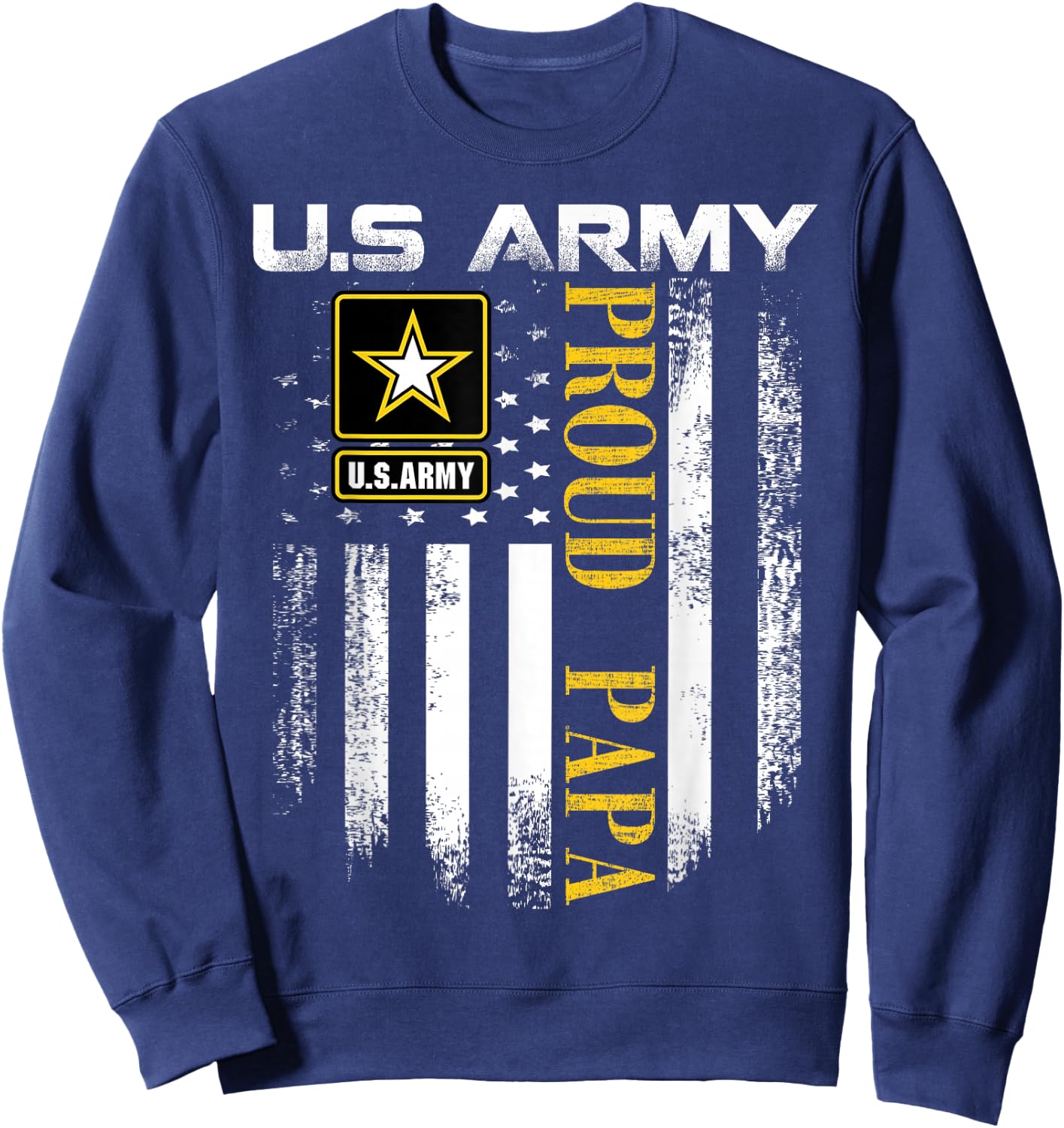 Vintage U.S. Army Proud Papa With American Flag Gift Sweatshirt - Sweatshirt | Navy