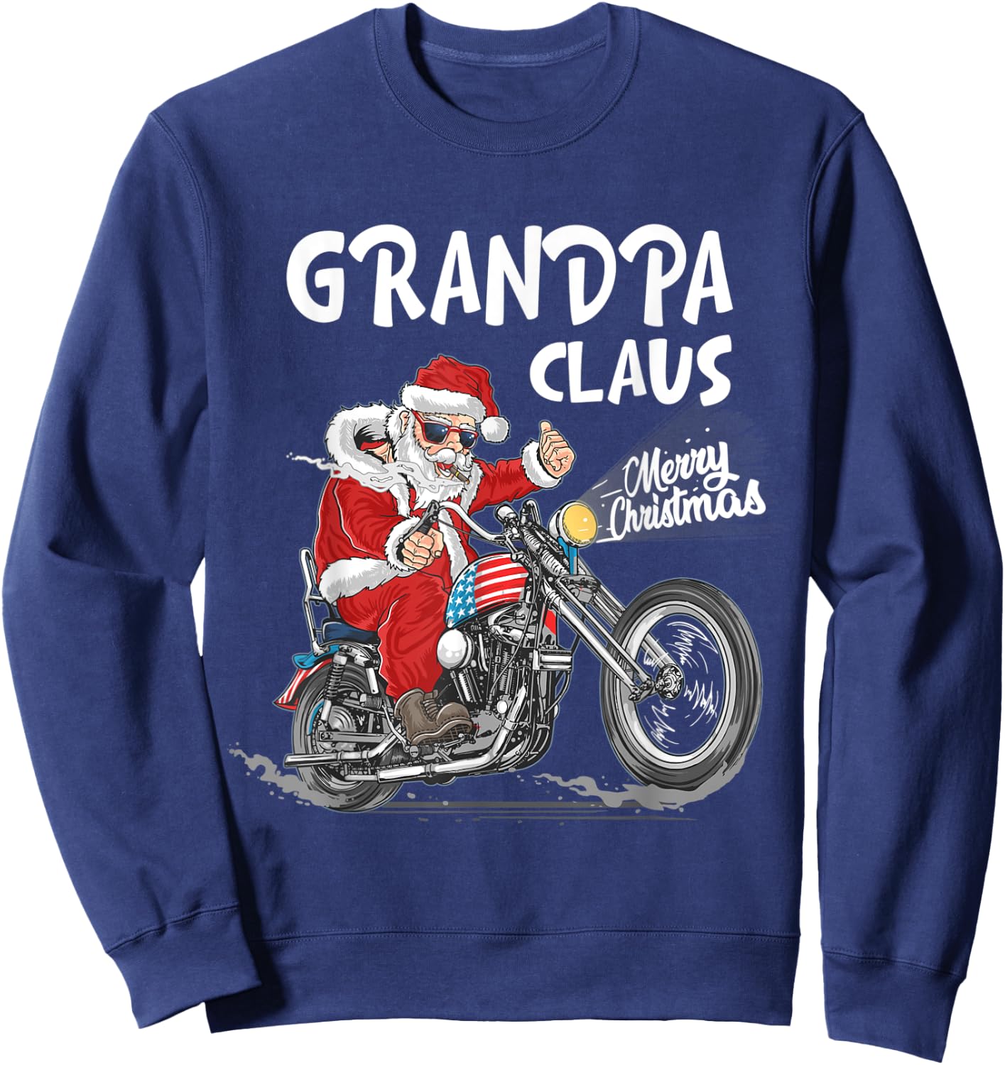 Grandpa Claus Biker Santa Motorcycle Fan Merry Christmas Sweatshirt - Sweatshirt | Navy