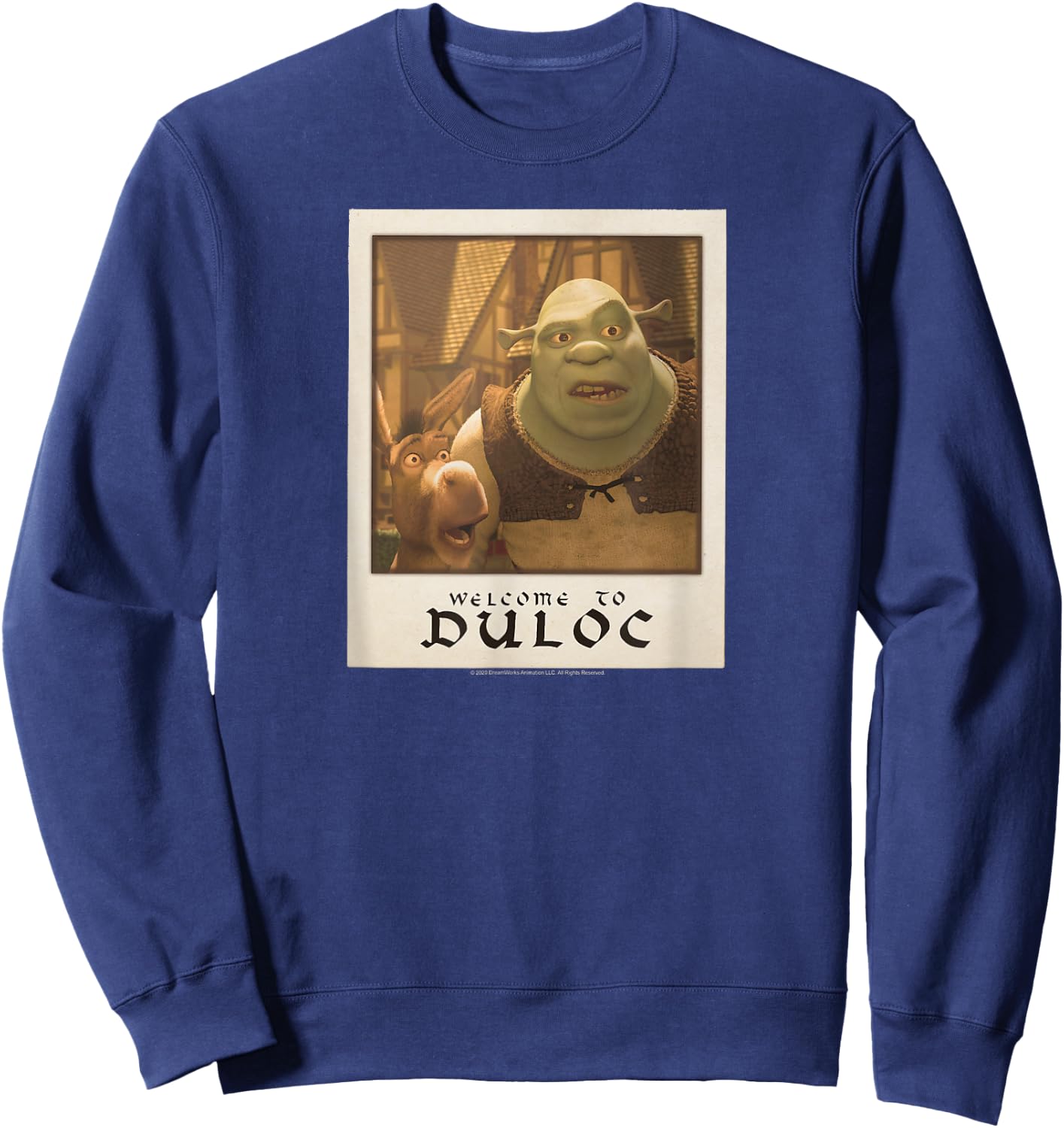 Shrek Welcome to Duloc Shrek and Donkey Polaroid Sweatshirt - Sweatshirt | Navy