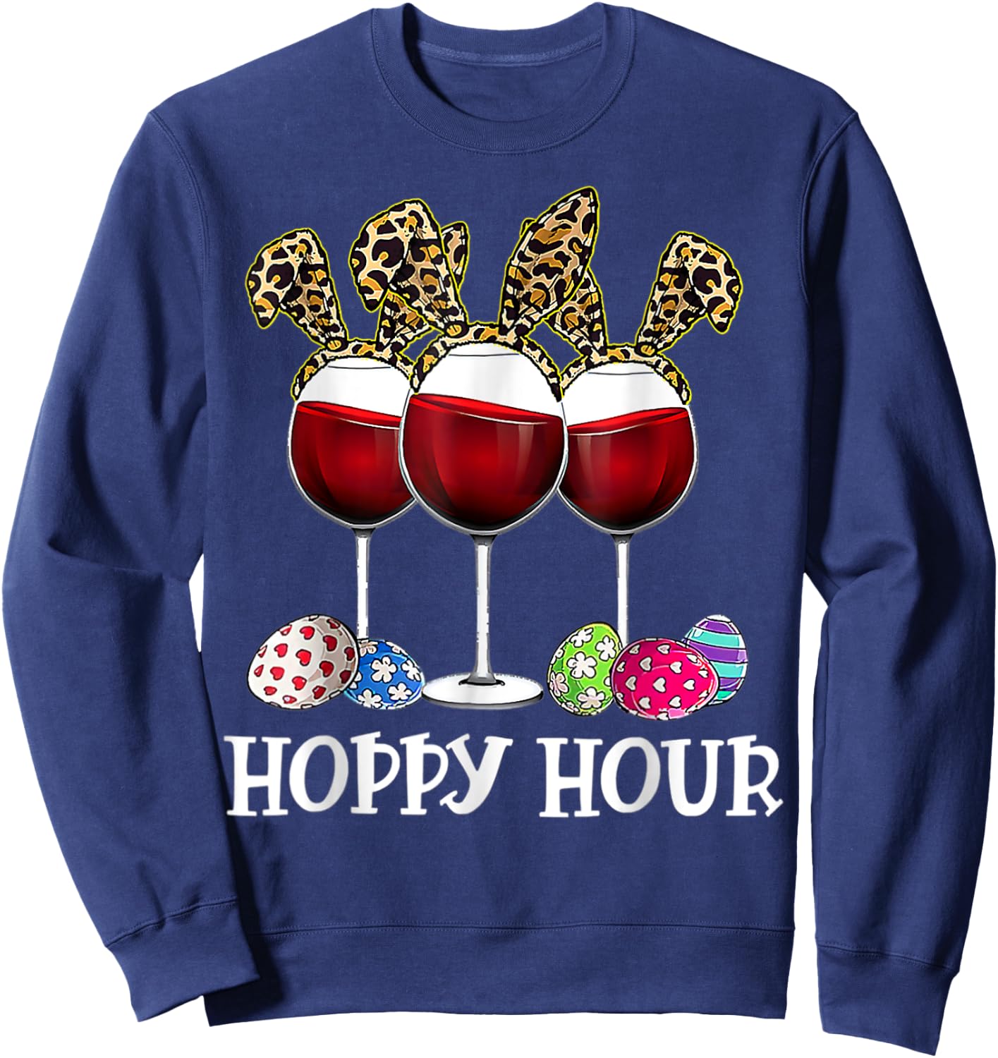 Easter Egg Leoppard Bunny Wine Drinking Sweatshirt - Sweatshirt | Navy