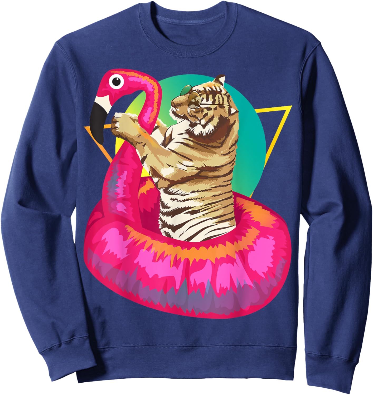 Cool Unique Tiger Chilling In Floating Flamingo Gift Sweatshirt - Sweatshirt | Navy