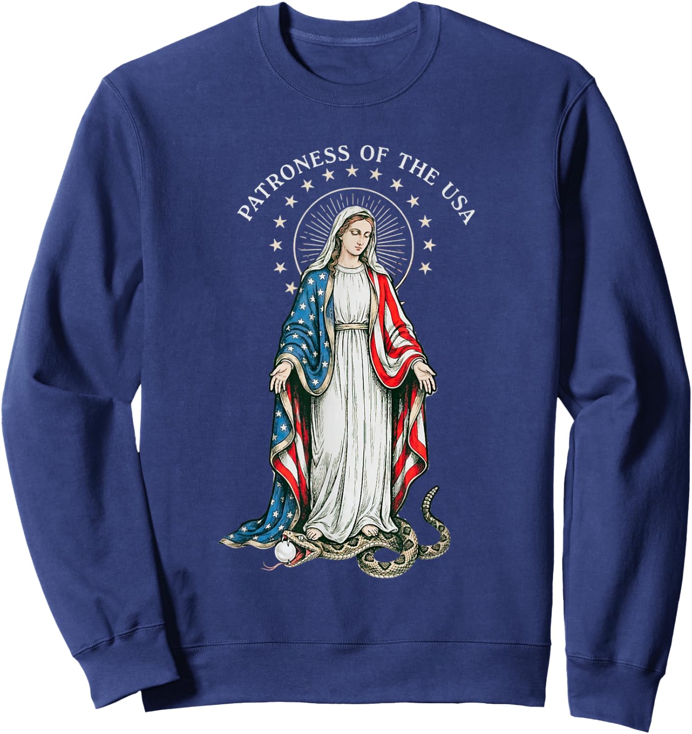 Patroness of The USA Blessed Virgin Mary Catholic Art Design Sweatshirt - Sweatshirt | Navy