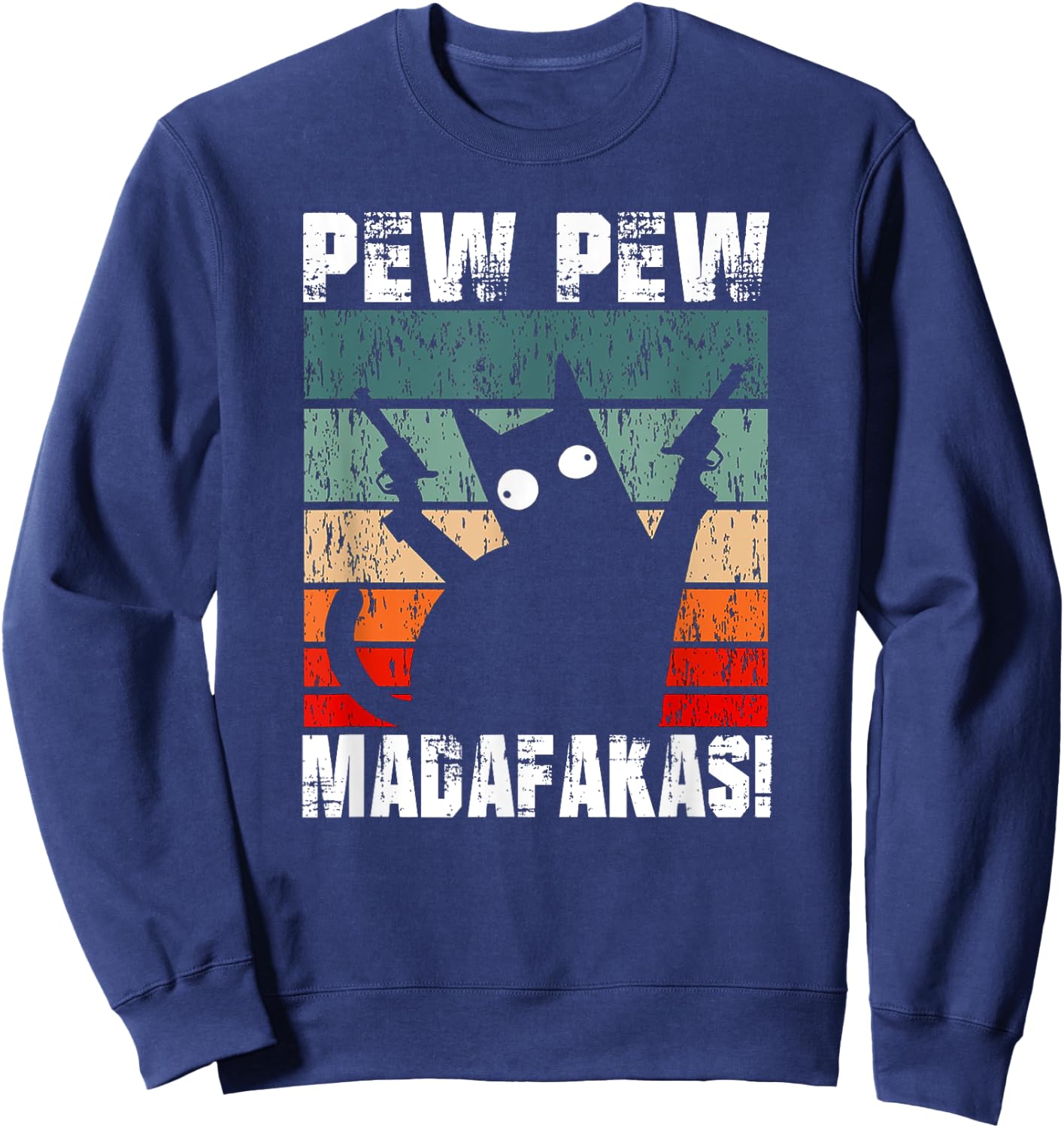 Vintage PewPewPew Mada-fakas Funny Pew Crazy Cat Lovers Women Sweatshirt - Sweatshirt | Navy