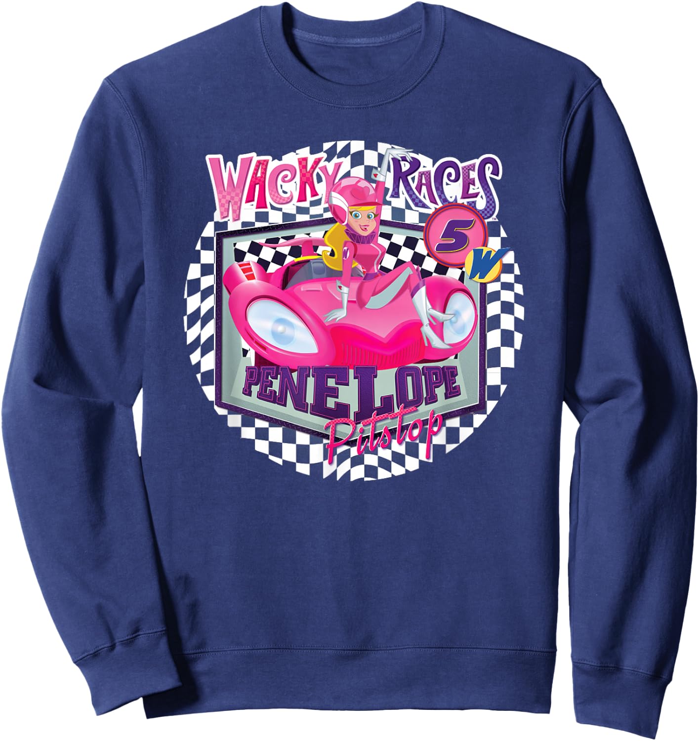 Hanna-Barbera Wacky Races Penelope Pitstop Compact Coupe -Kids Cartoon Black Small Classic Fit Short Sleeve Sweatshirt - Sweatshirt | Navy