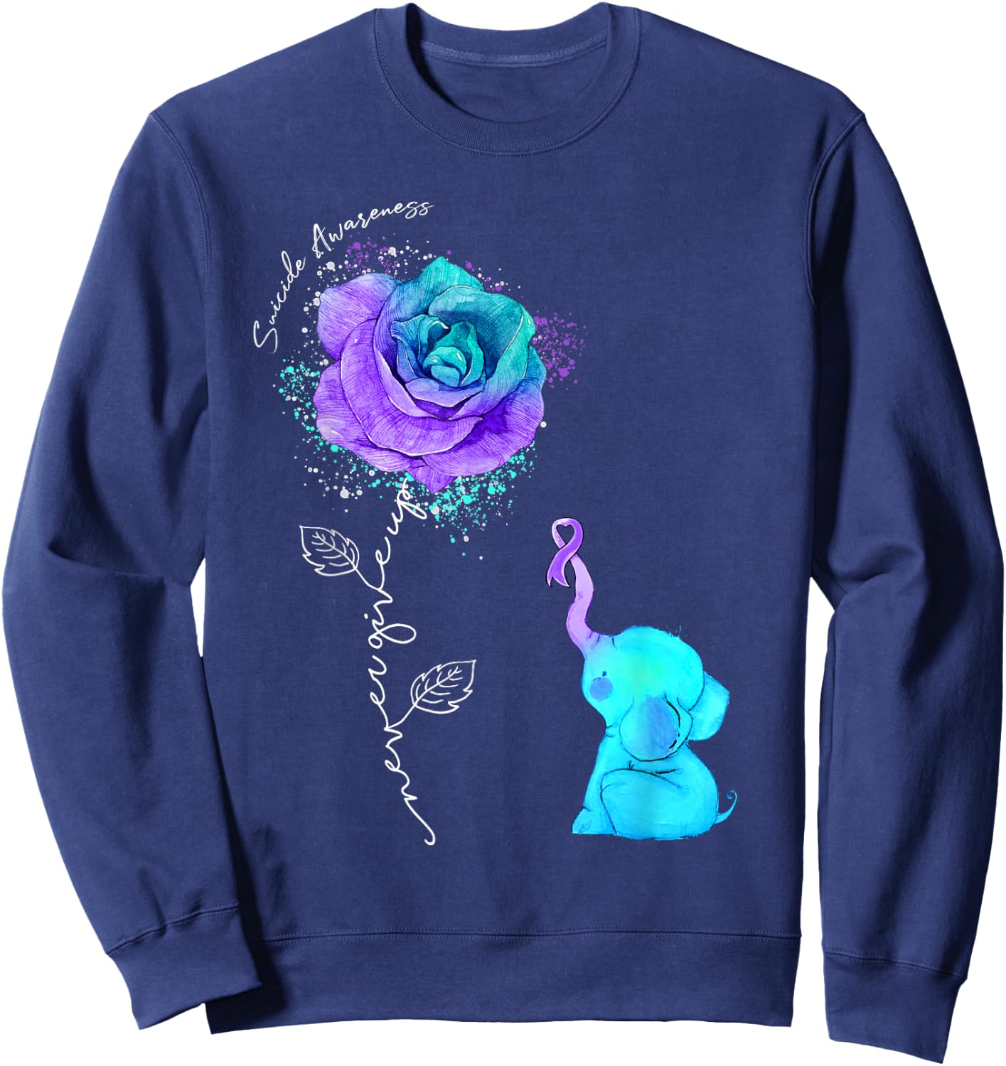 Suicide Prevention Awareness Flower Elephant Ribbon Sweatshirt - Sweatshirt | Navy