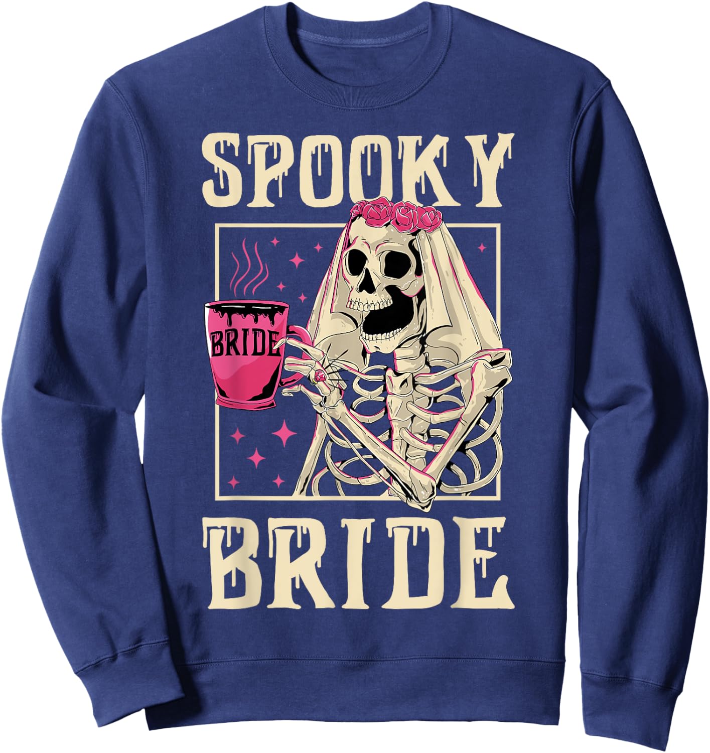 Skeleton Spooky Bride Wedding Bachelorette Halloween Party Sweatshirt - Sweatshirt | Navy