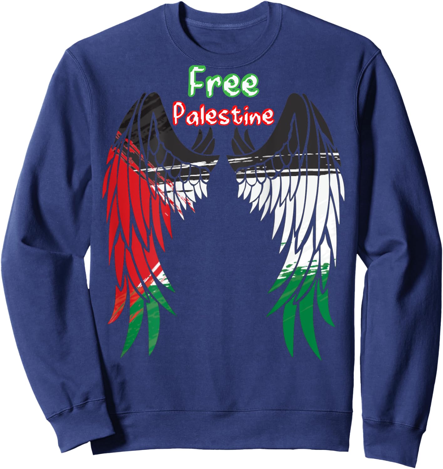 Palestine Flag Dad On Back Side Palestinian Angel Kids Wings Sweatshirt - Sweatshirt | Navy
