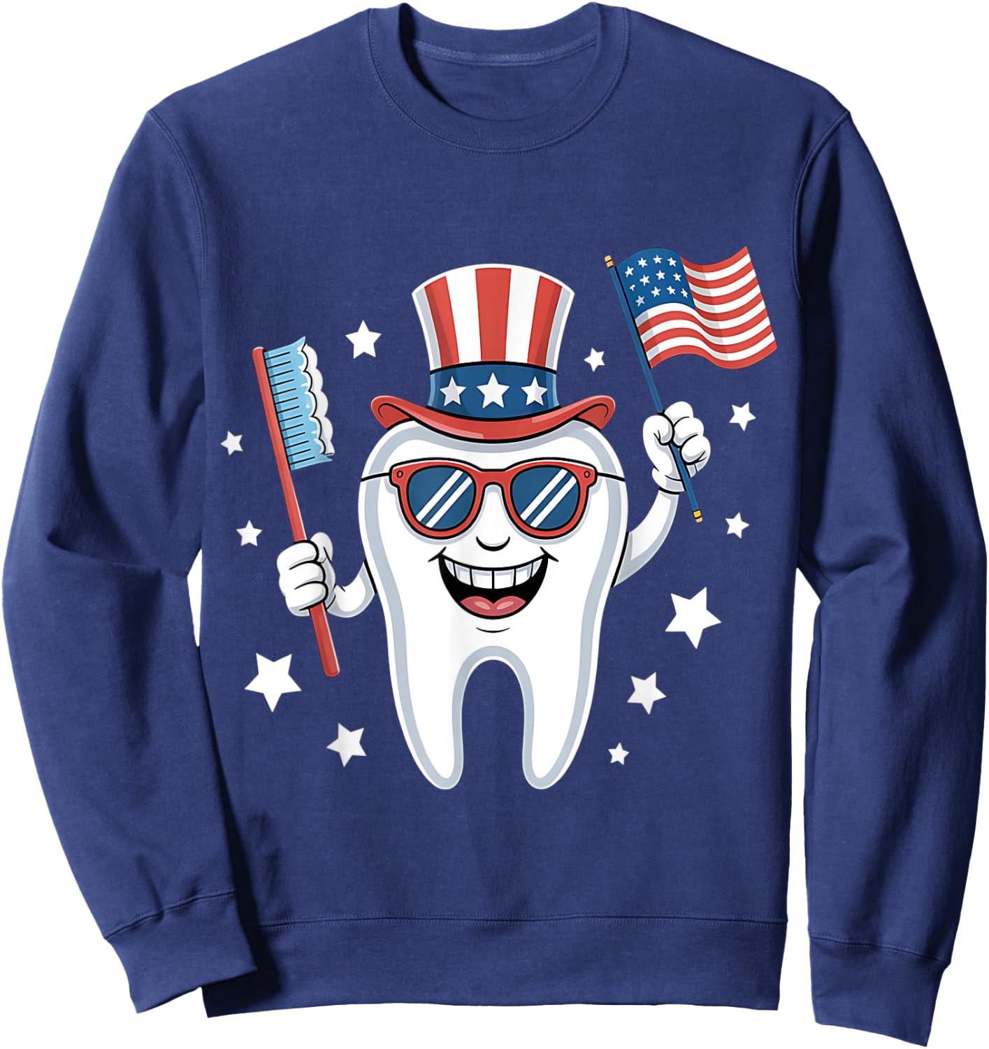4th Of July Dentist Tooth Dental Patriotic Women Men Kids Sweatshirt - Sweatshirt | Navy