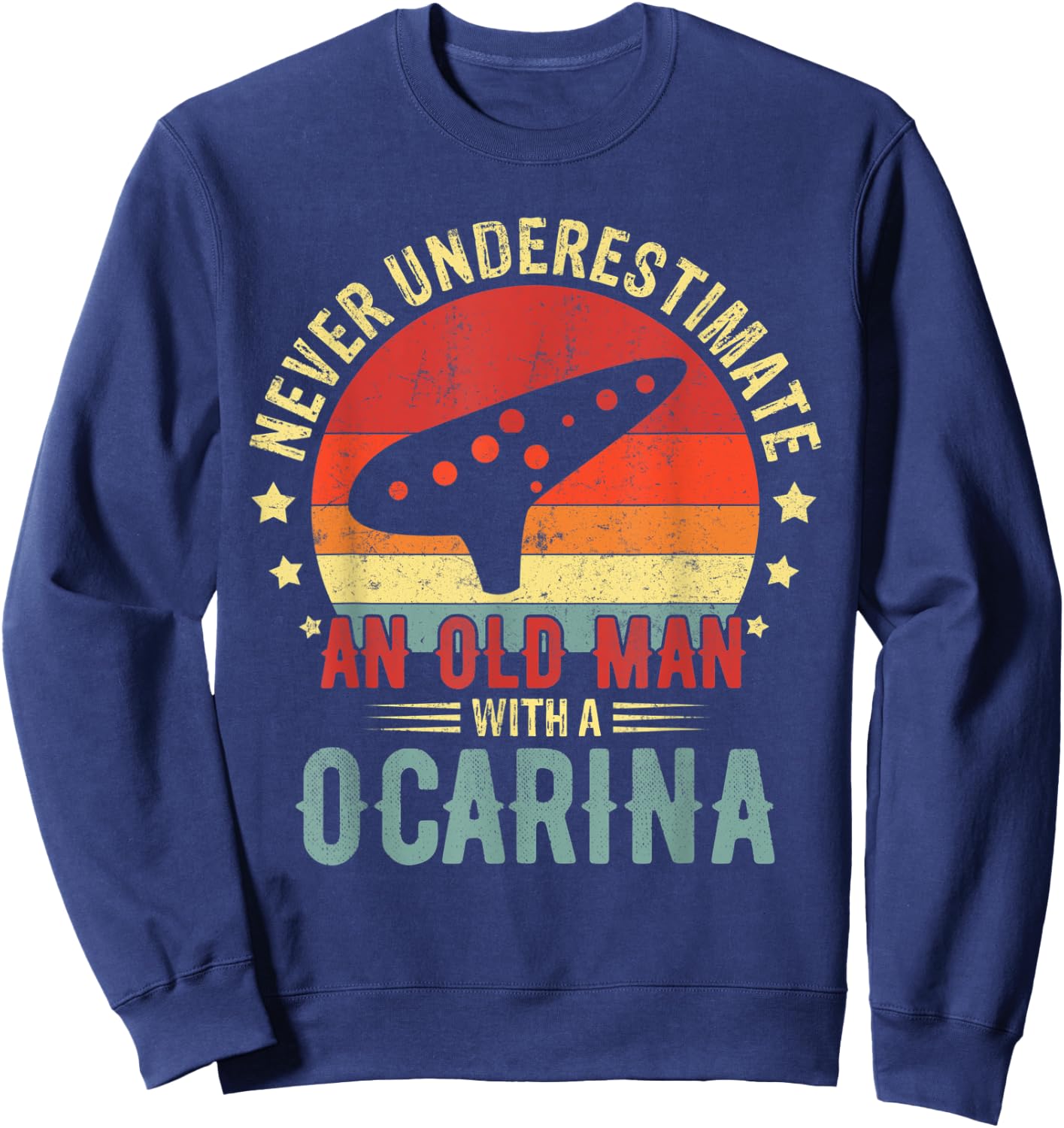 Retro Never Underestimate Old Man With An Ocarina Player Men Sweatshirt - Sweatshirt | Navy
