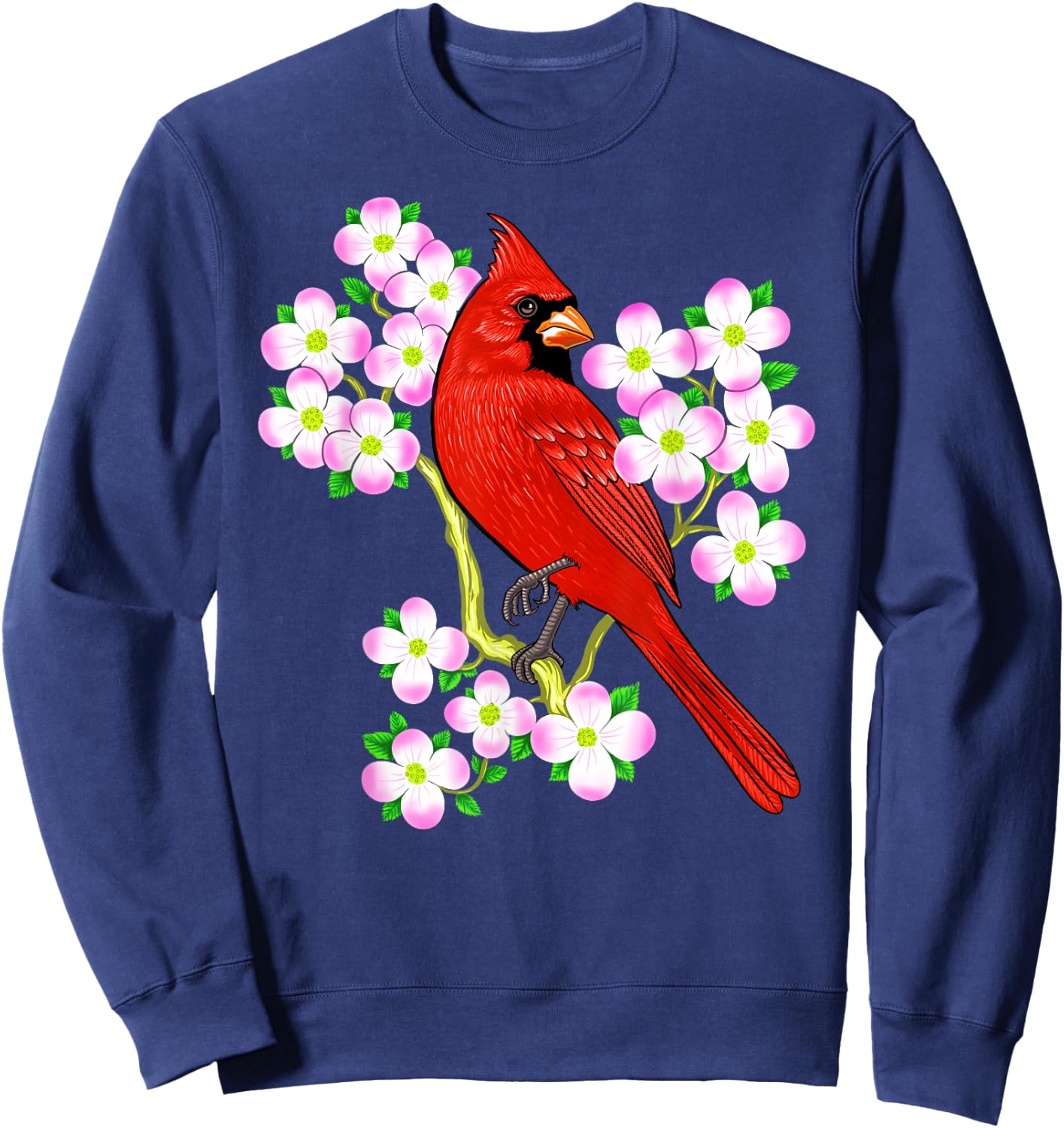 Red Cardinal Bird Dogwood Flower North Carolina Virginia Sweatshirt - Sweatshirt | Navy