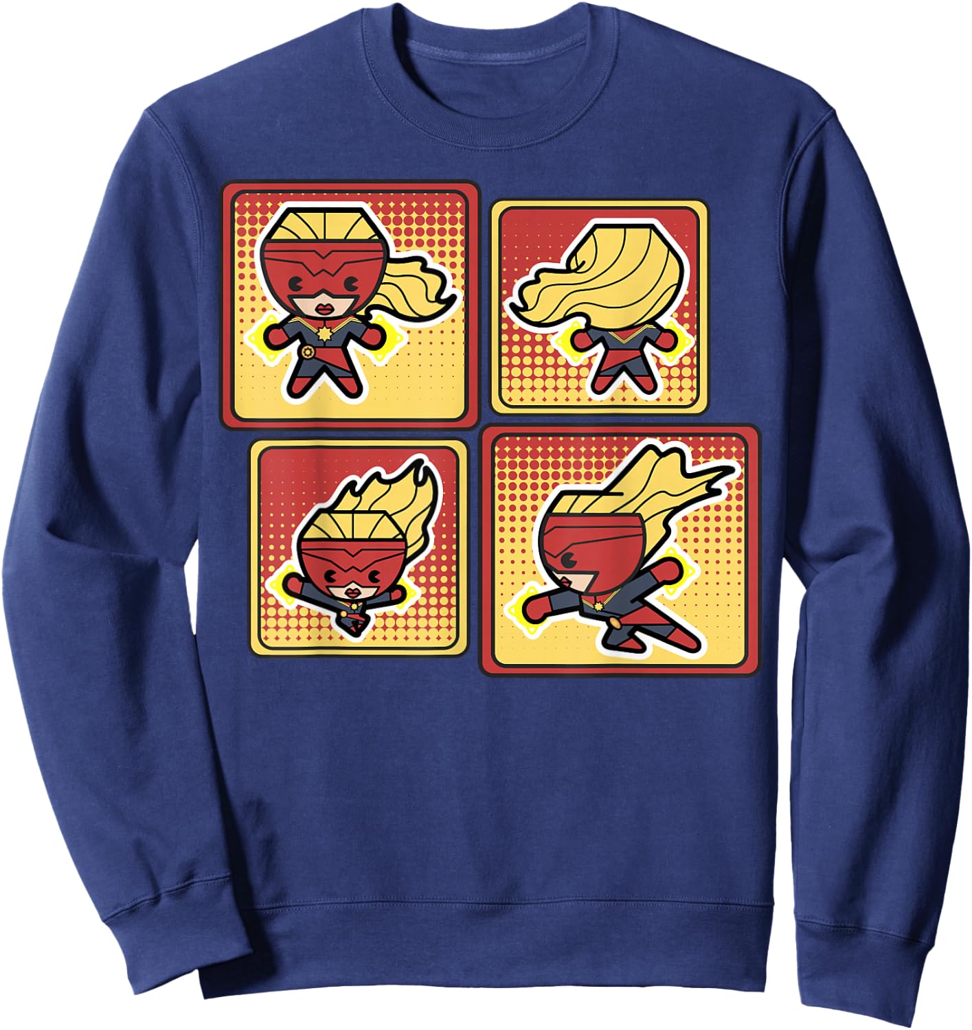 Captain Marvel Kawaii Style Action Pose Poster Sweatshirt - Sweatshirt | Navy