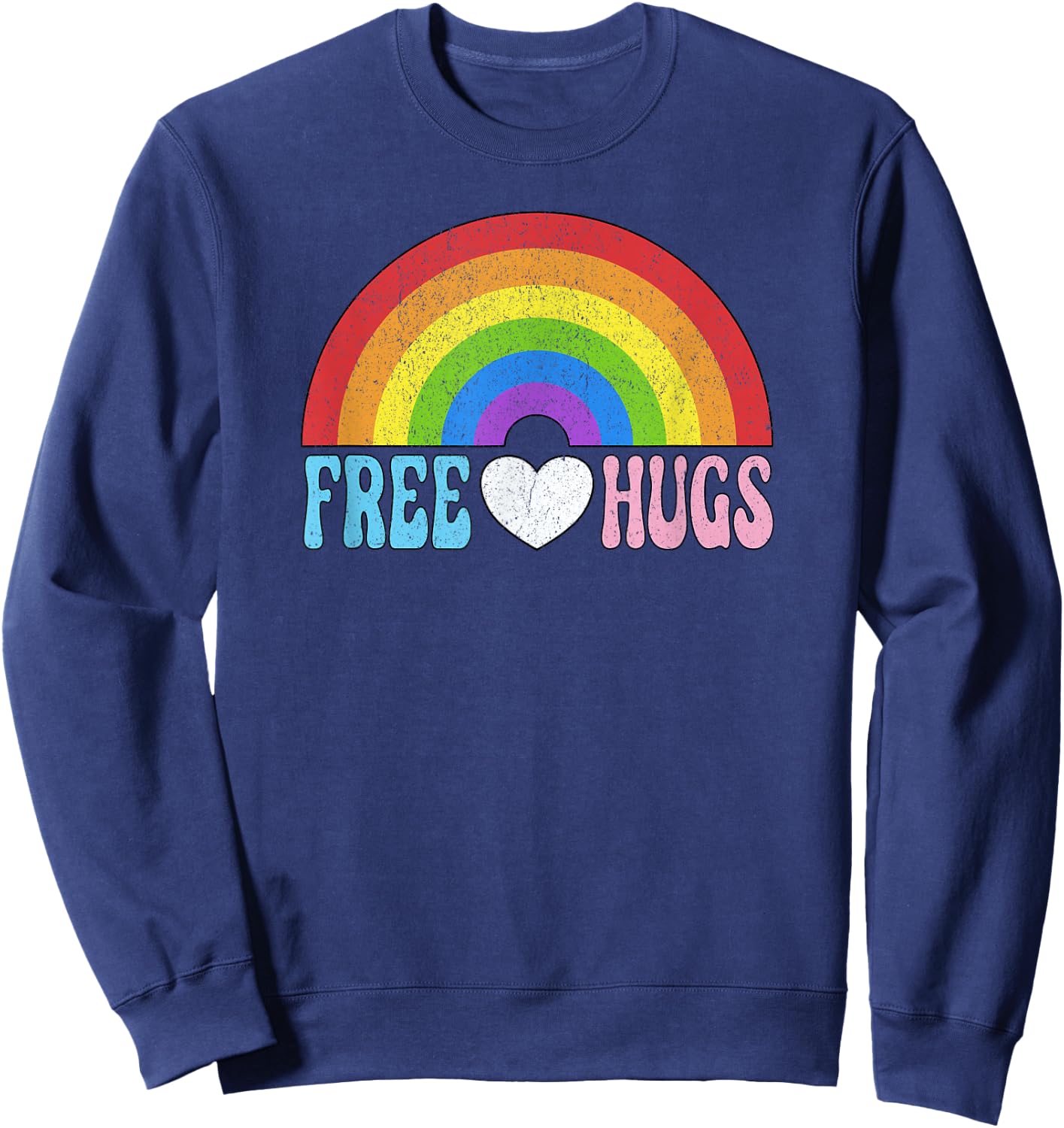 Free Hugs Rainbow LGBTQ Pride Month Parade Sweatshirt - Sweatshirt | Navy