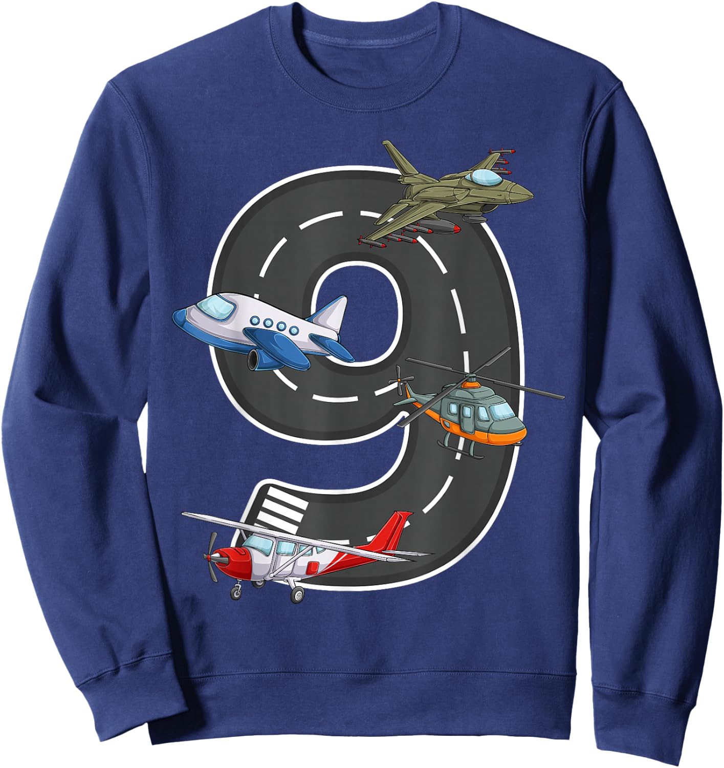 Little Pilot 9th Birthday Party 9 Nine Year Old Airplane Sweatshirt - Sweatshirt | Navy