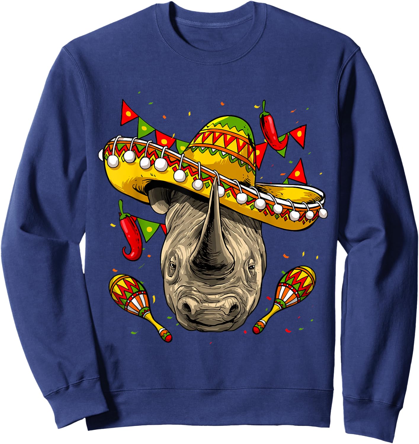 Cinco de Mayo Poncho Rhinoceros Sombrero Mexican Rhino Lover Sweatshirt - Sweatshirt | Navy