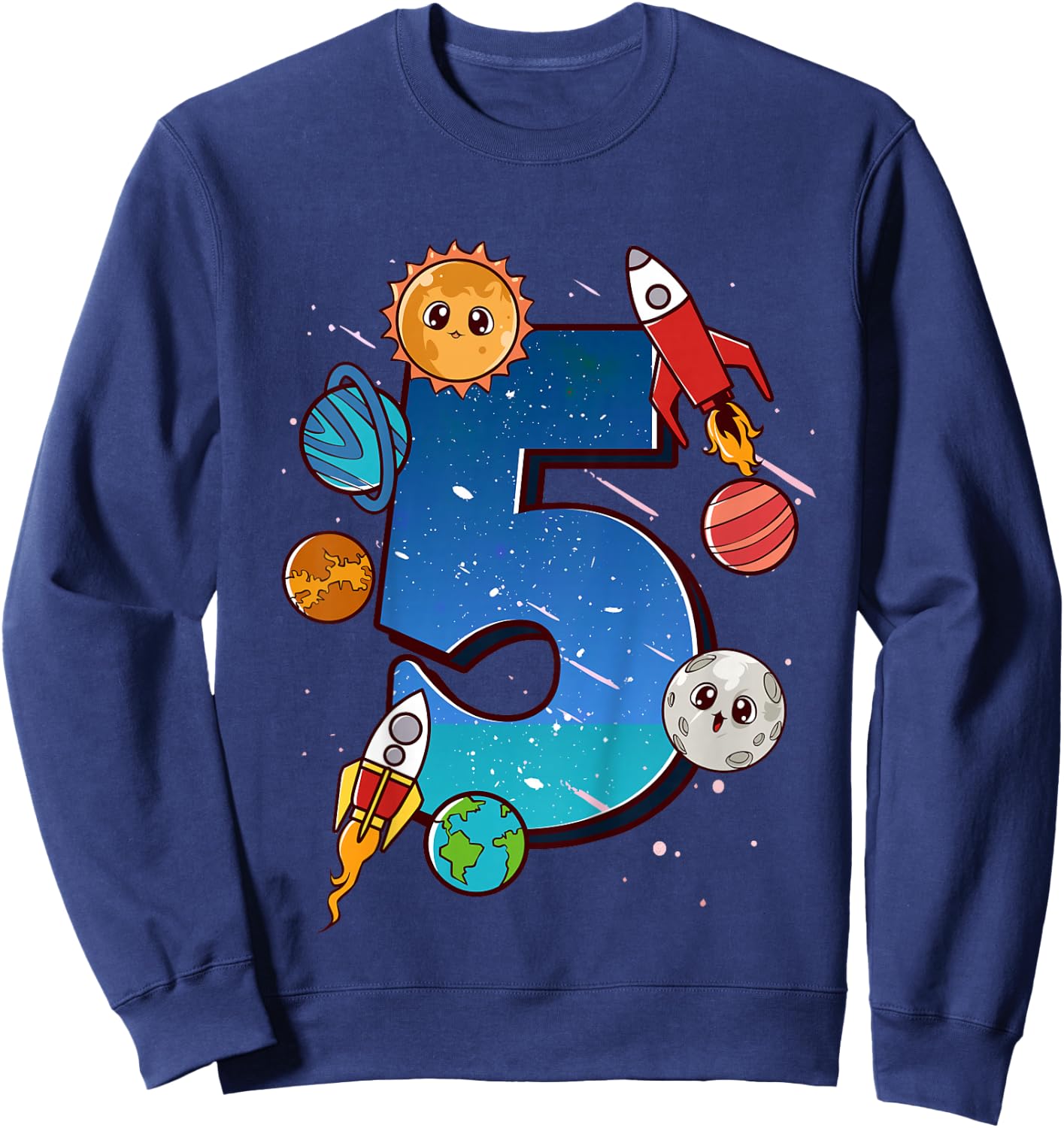 Boys 5th Birthday Party Outfit 5 Years Old Space Planets Sweatshirt - Sweatshirt | Navy