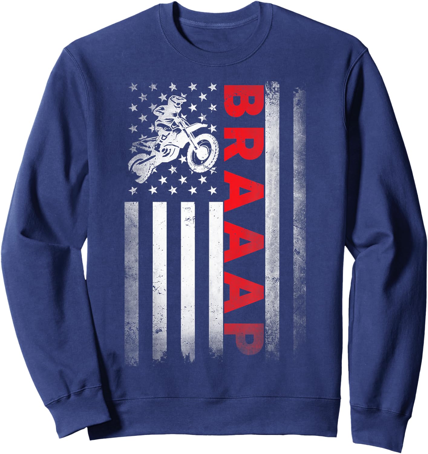 Dirt Bike Racing USA US American Flag Botocross Boys Youth Sweatshirt - Sweatshirt | Navy