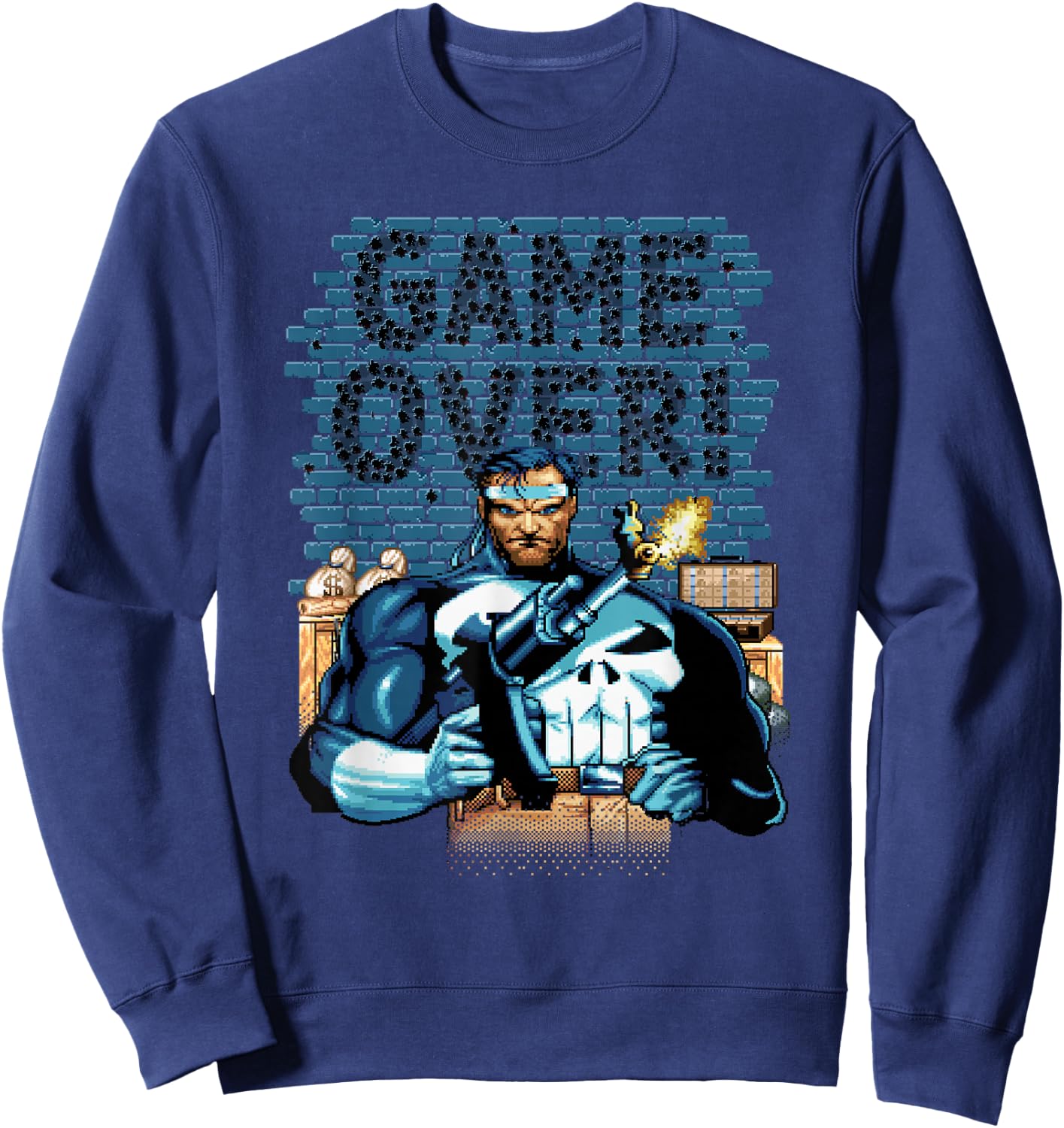 Marvel Punisher Game Over Pixelated 90s Sweatshirt - Sweatshirt | Navy