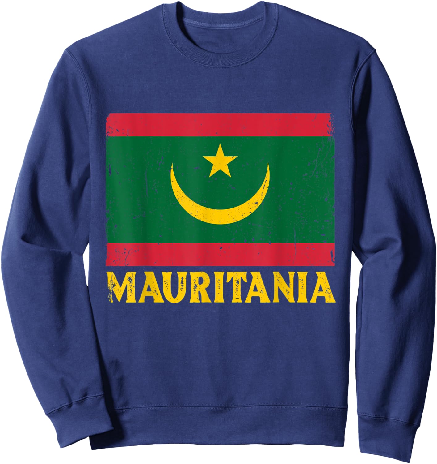 Distressed Retro Mauritania Flag Men Women Kids Patriotic Sweatshirt - Sweatshirt | Navy