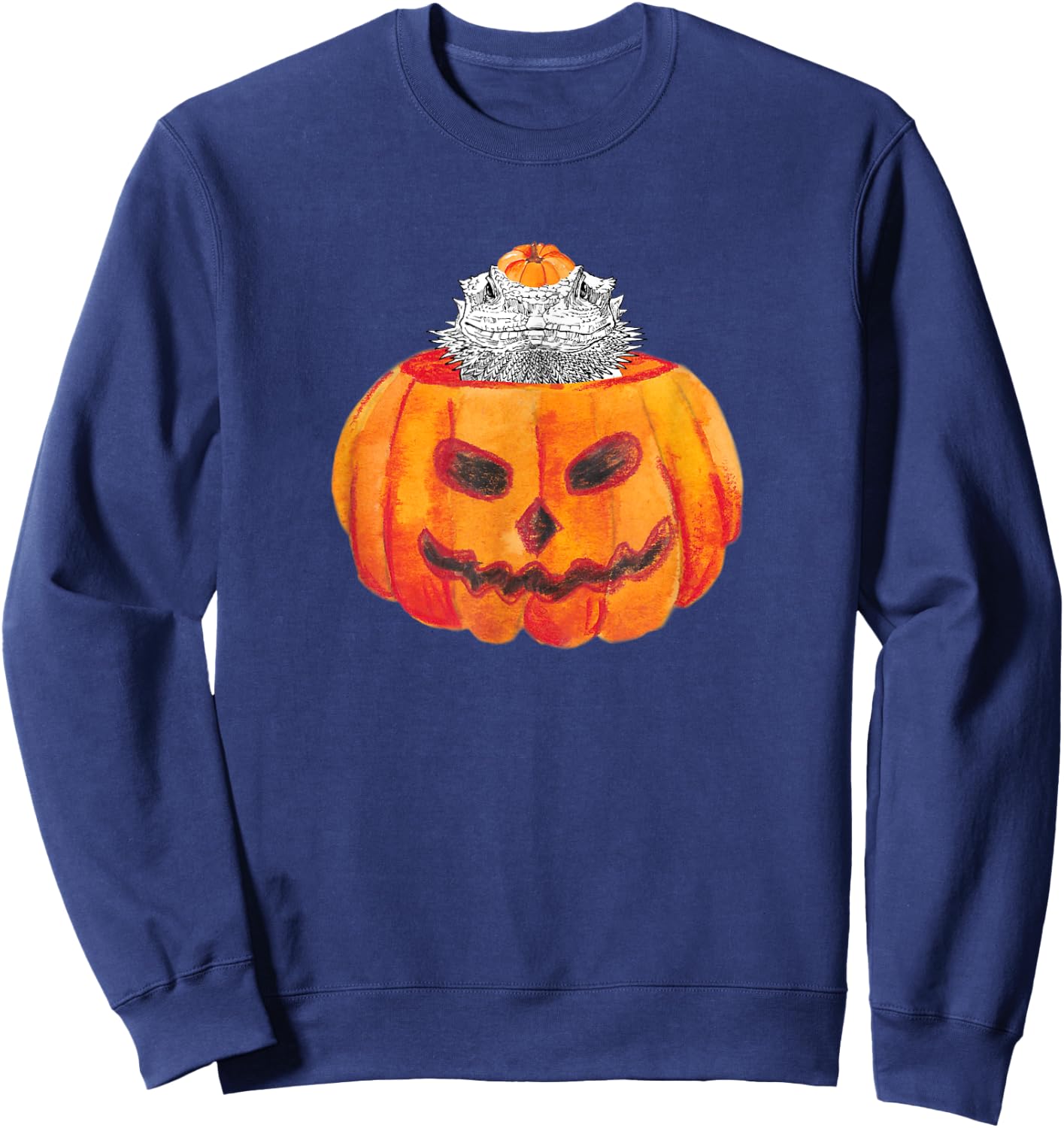 Bearded Dragon Happy Halloween Pumpkin Reptile Animal Lover Sweatshirt - Sweatshirt | Navy