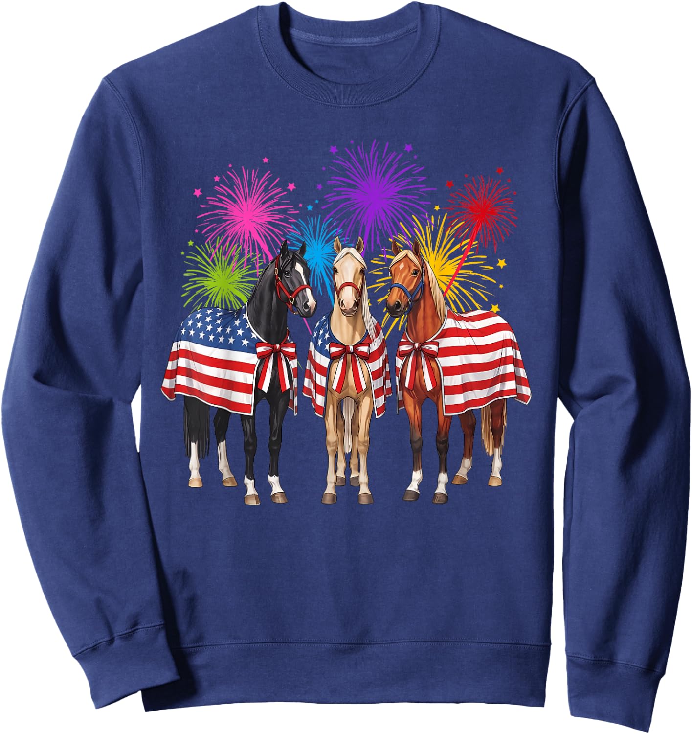 4th of July Horses with Fireworks and Flag Men Sweatshirt - Sweatshirt | Navy