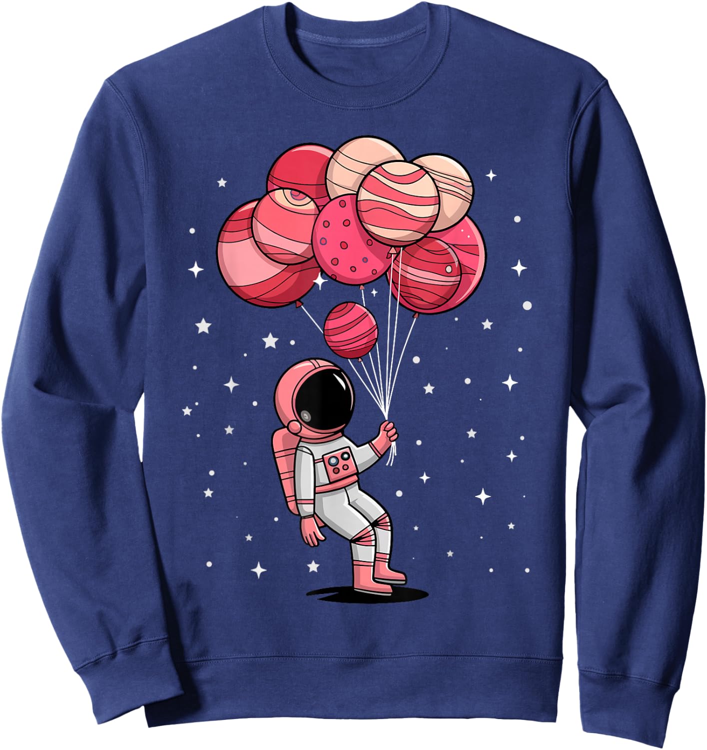 Space Astronaut Holding Balloon Planets Girls Kids Toddler Sweatshirt - Sweatshirt | Navy