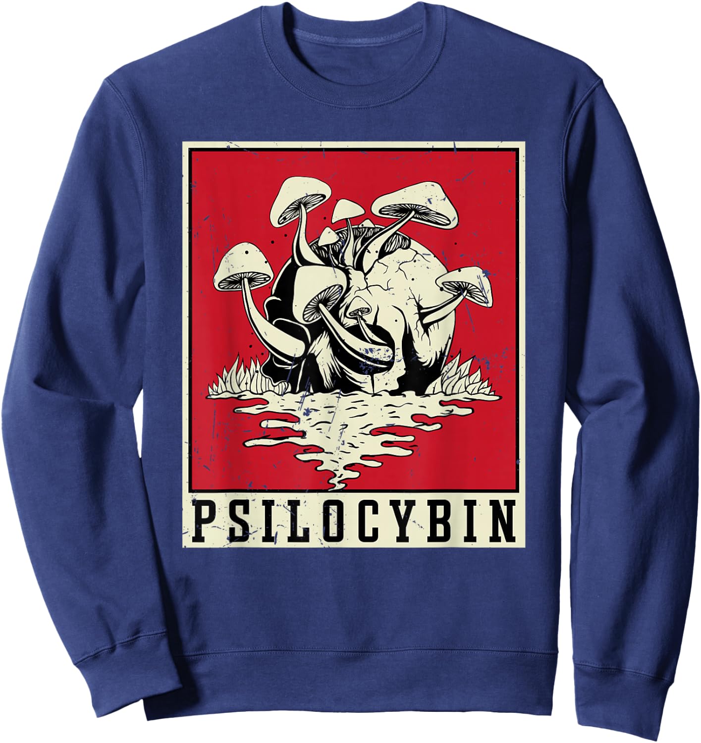 Psilocybin Retro Psychedelic Magic Mushroom Vintage Mycology Sweatshirt - Sweatshirt | Navy