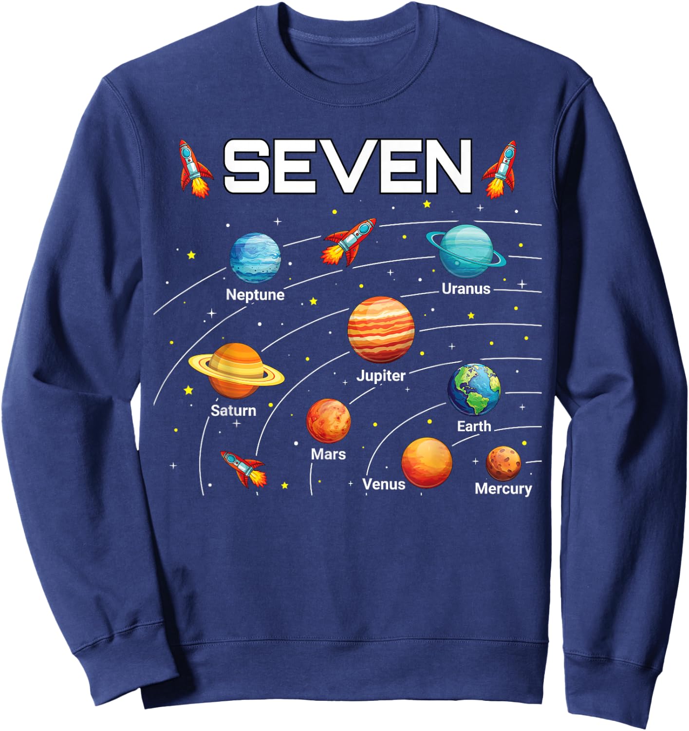 7 Year Old Shirt Boys Girls Space Planets 7th Birthday Boy Sweatshirt - Sweatshirt | Navy