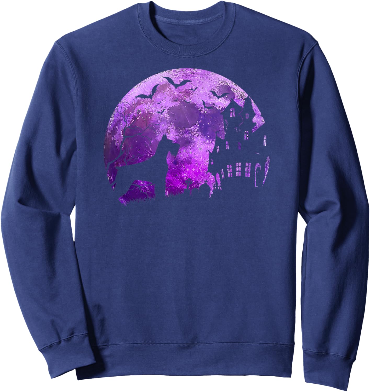 Halloween Giant Schnauzer & Spooky Full Moon, Haunted House Sweatshirt - Sweatshirt | Navy