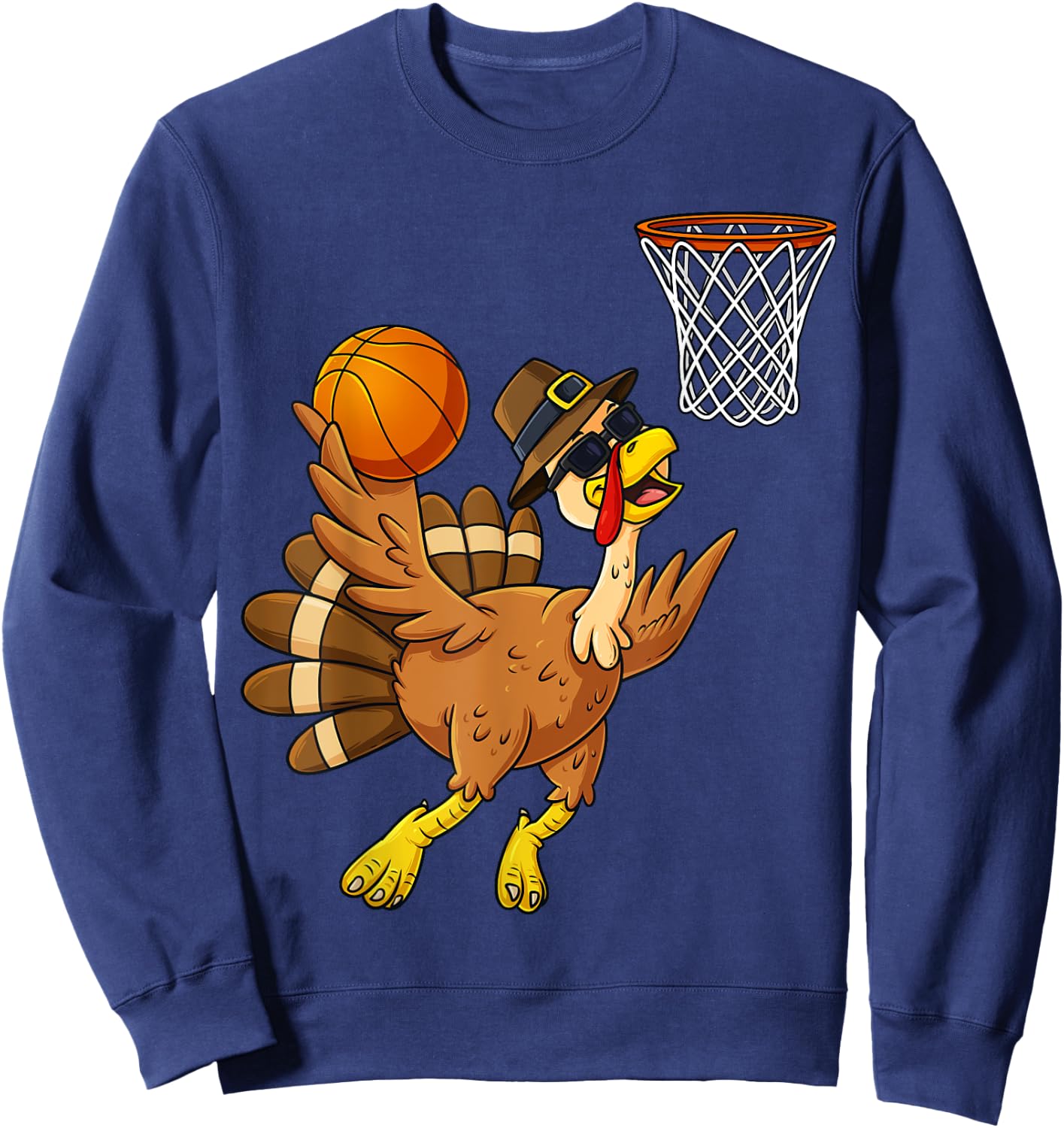 Thanksgiving Turkey Basketball Player Funny Boys Girls Kids Sweatshirt - Sweatshirt | Navy