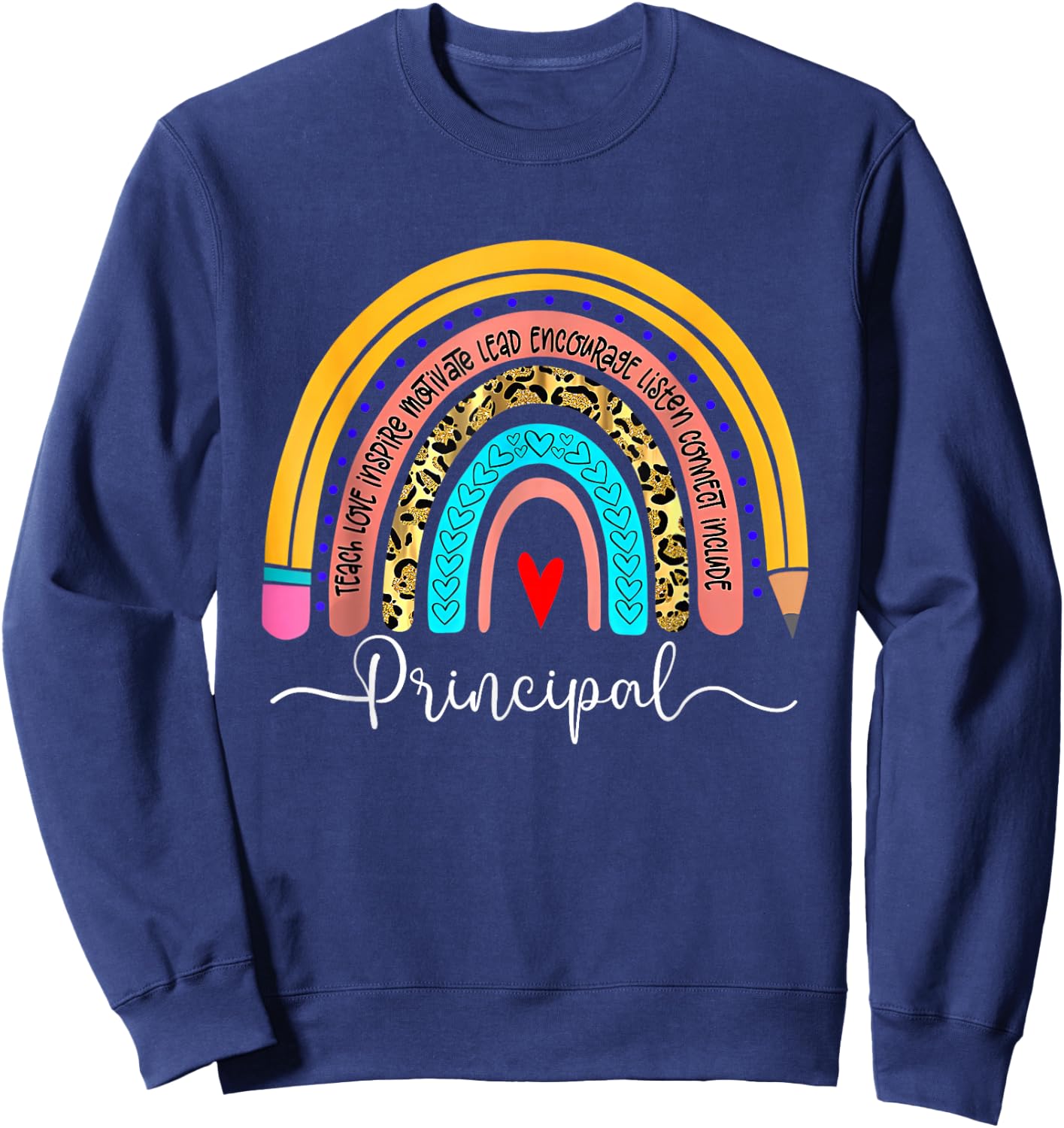 Principal Boho Rainbow Leopard Back to School Principal Sweatshirt - Sweatshirt | Navy