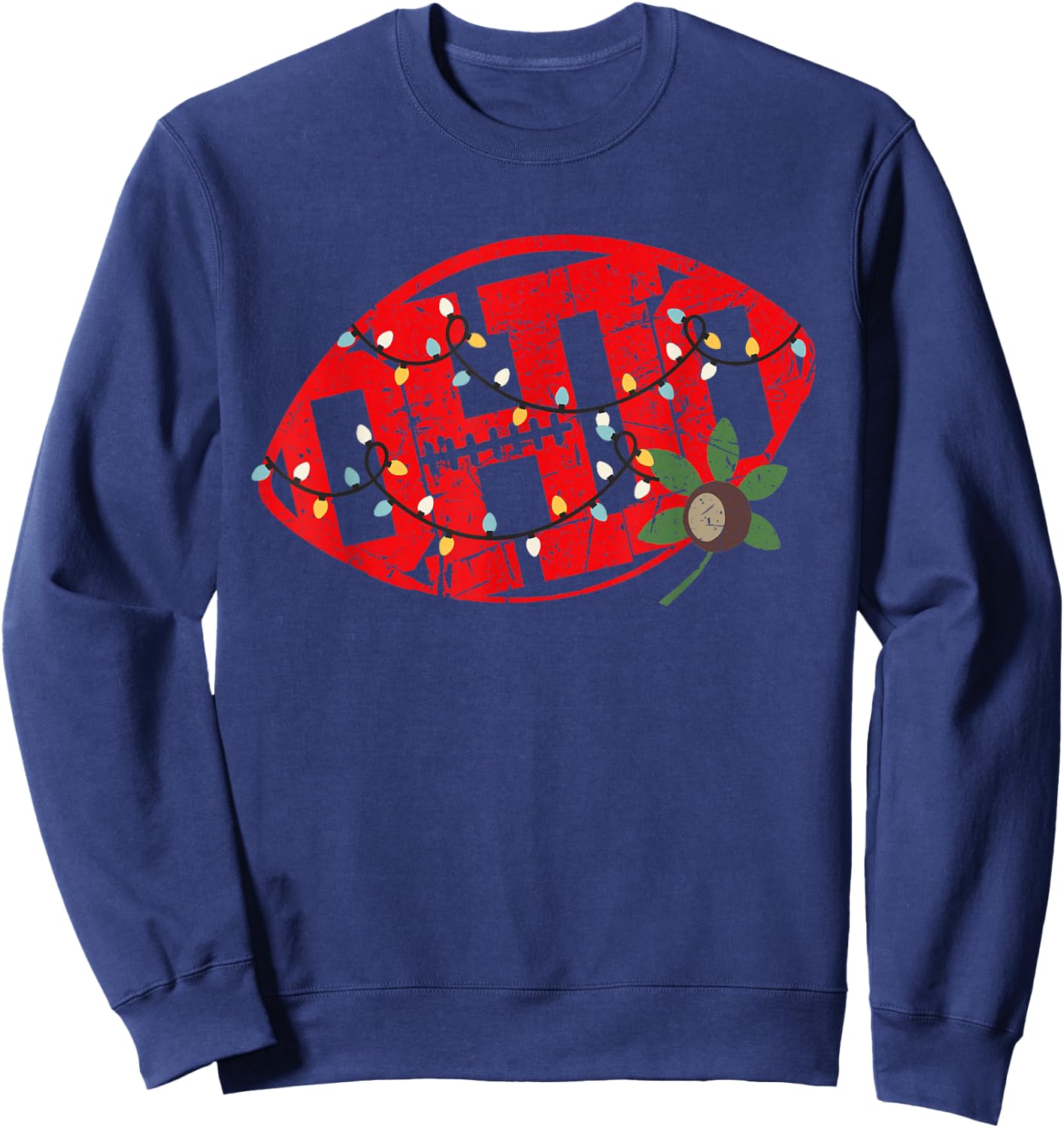 Vintage State of Ohio Football Shape Christmas Lights Sweatshirt - Sweatshirt | Navy