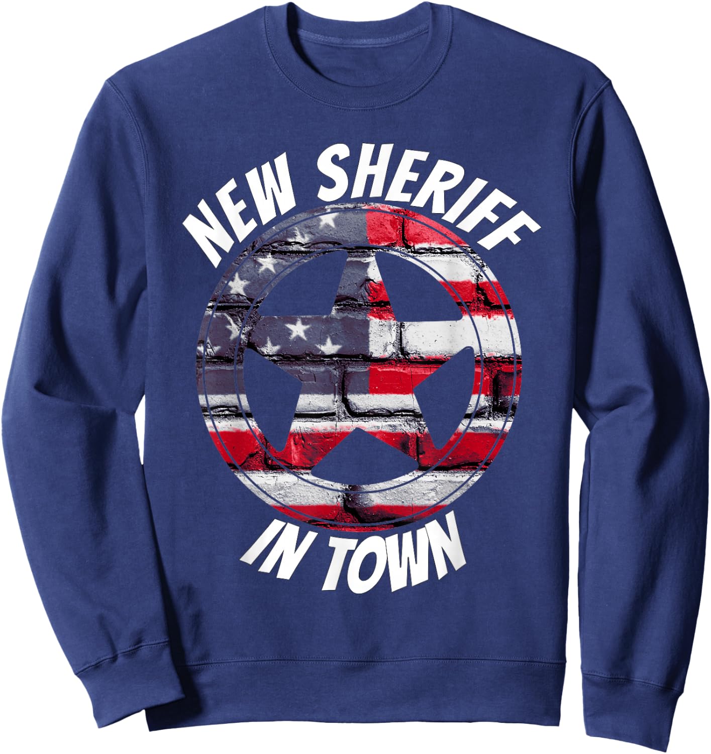 New Sheriff In Town - Painted American Flag Bricks on a Wall Sweatshirt - Sweatshirt | Navy