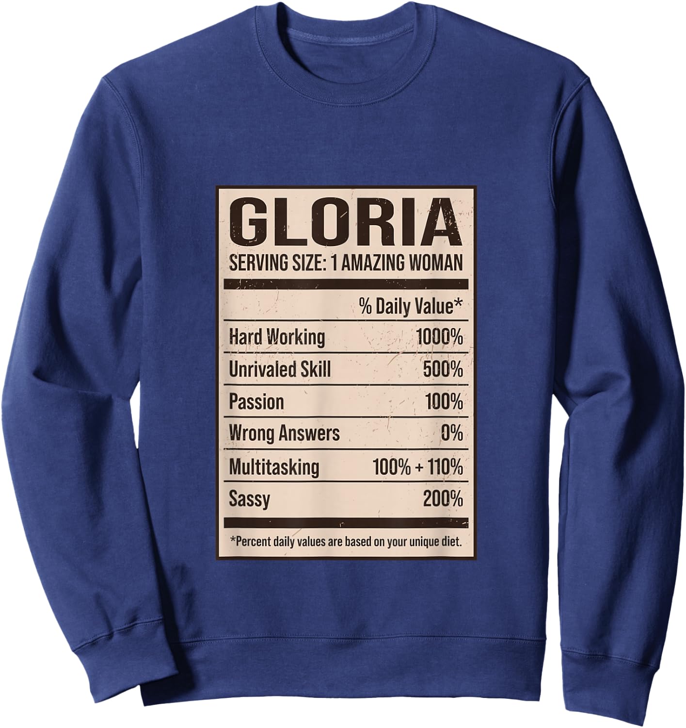 Gloria Nutrition Facts Name Nickname Alias Title Friends Sweatshirt - Sweatshirt | Navy