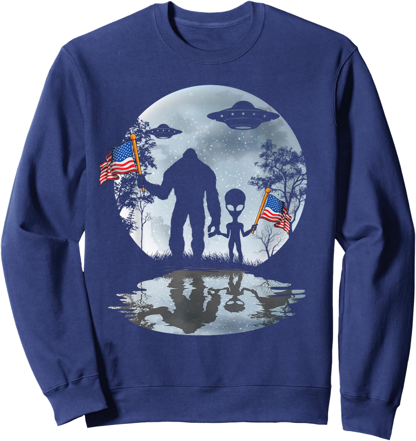 Alien Bigfoot Sasquatch UFO Extraterrestrial Kids Men Sweatshirt - Sweatshirt | Navy