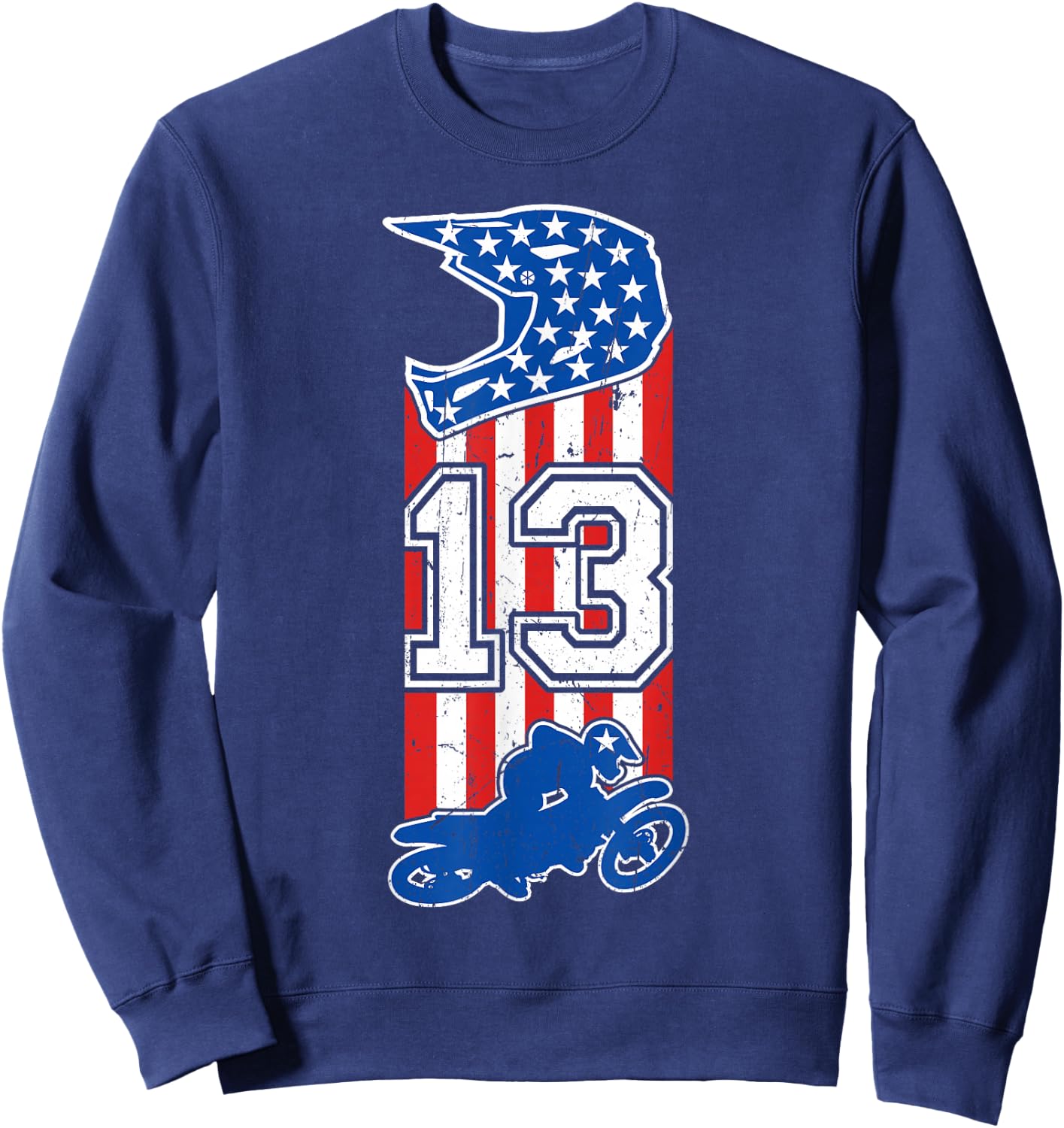 Motocross Birthday 13 Year Old 13th Birthday Dirt Bike USA Sweatshirt - Sweatshirt | Navy