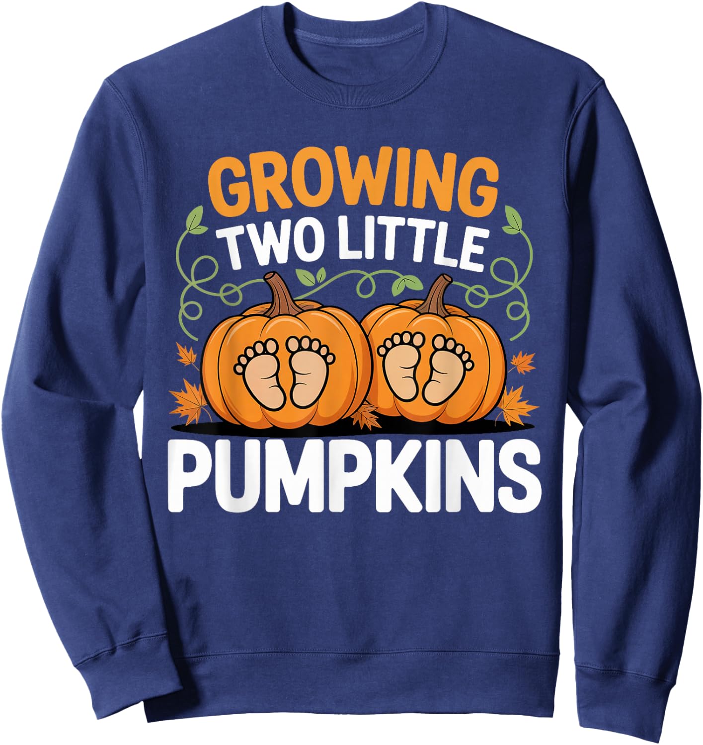 Growing Two Little Pumpkins Twin Fall Pregnancy Halloween Sweatshirt - Sweatshirt | Navy