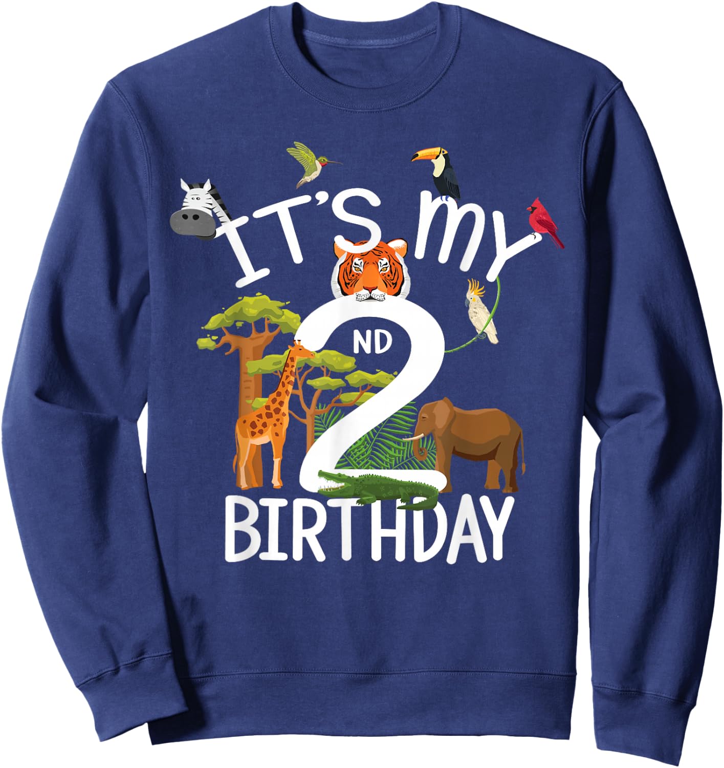 It's My 2nd Birthday Boy Zoo Theme 2 Years Old Animal Party Sweatshirt - Sweatshirt | Navy