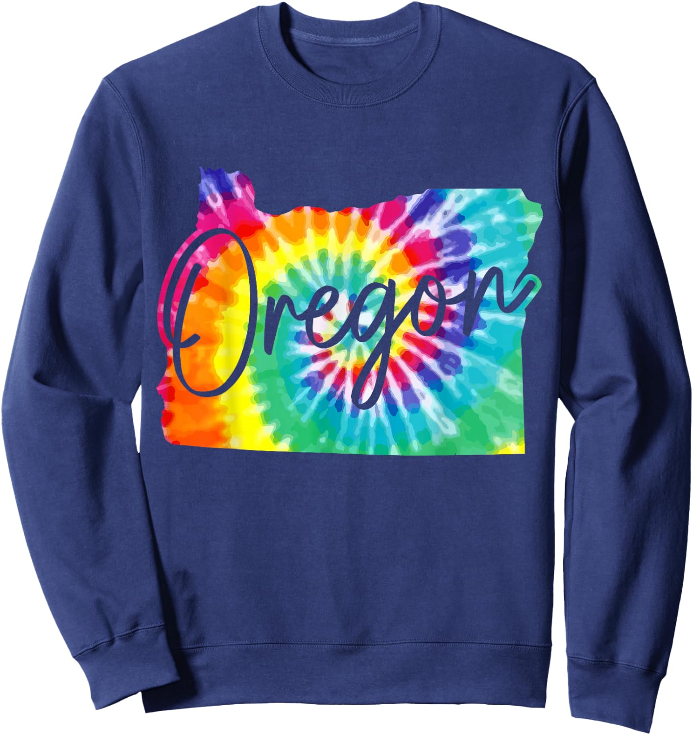 Oregon Tie Dye State Map Pride Hippie PNW Vintage Retro Sweatshirt - Sweatshirt | Navy