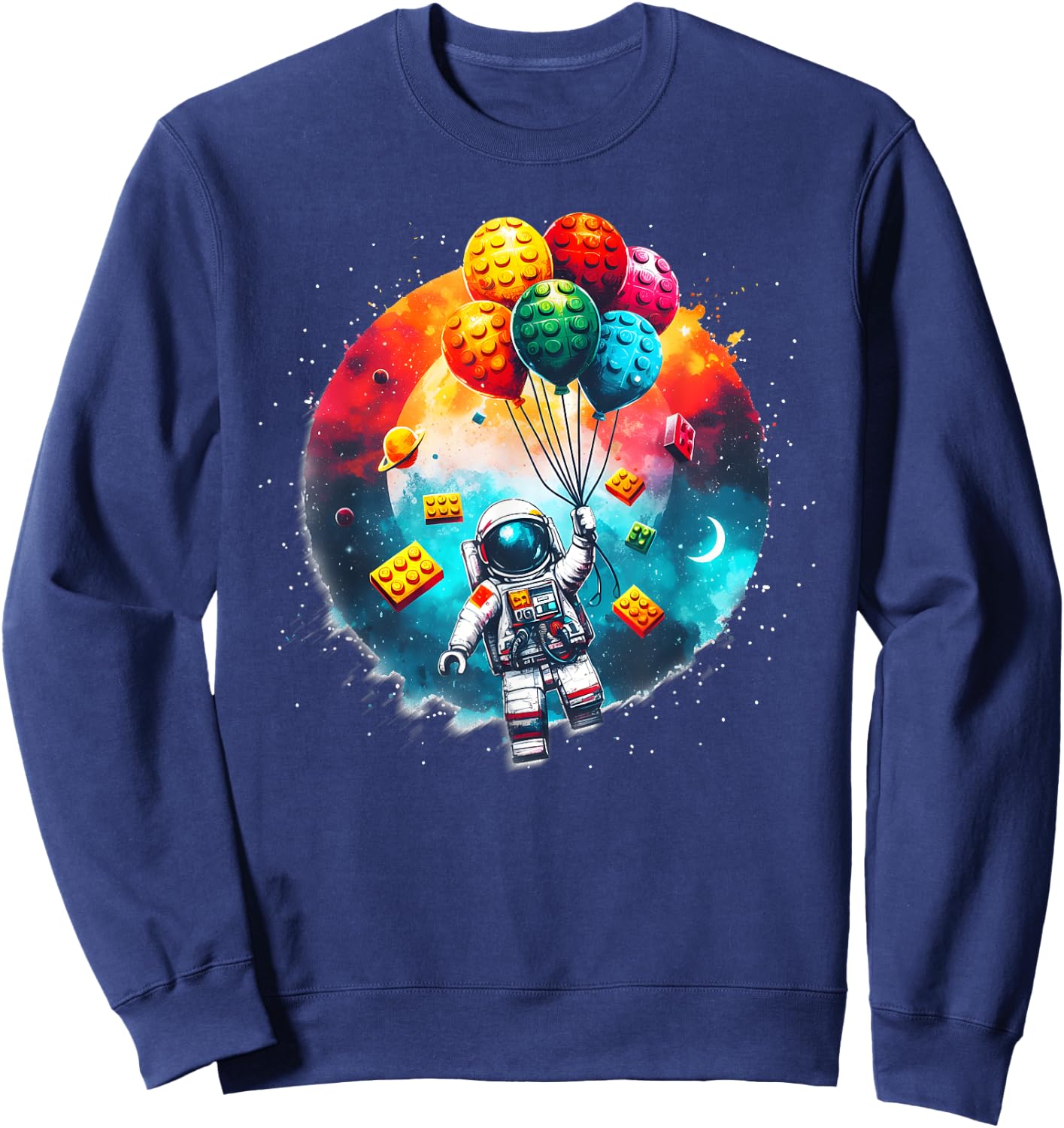 Space Astronaut Master Builder Funny Building Blocks Bricks Sweatshirt - Sweatshirt | Navy